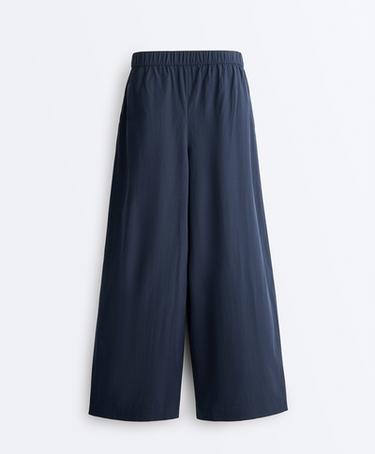 100% cotton poplin wide-leg trousers — NAVY BLUE 8