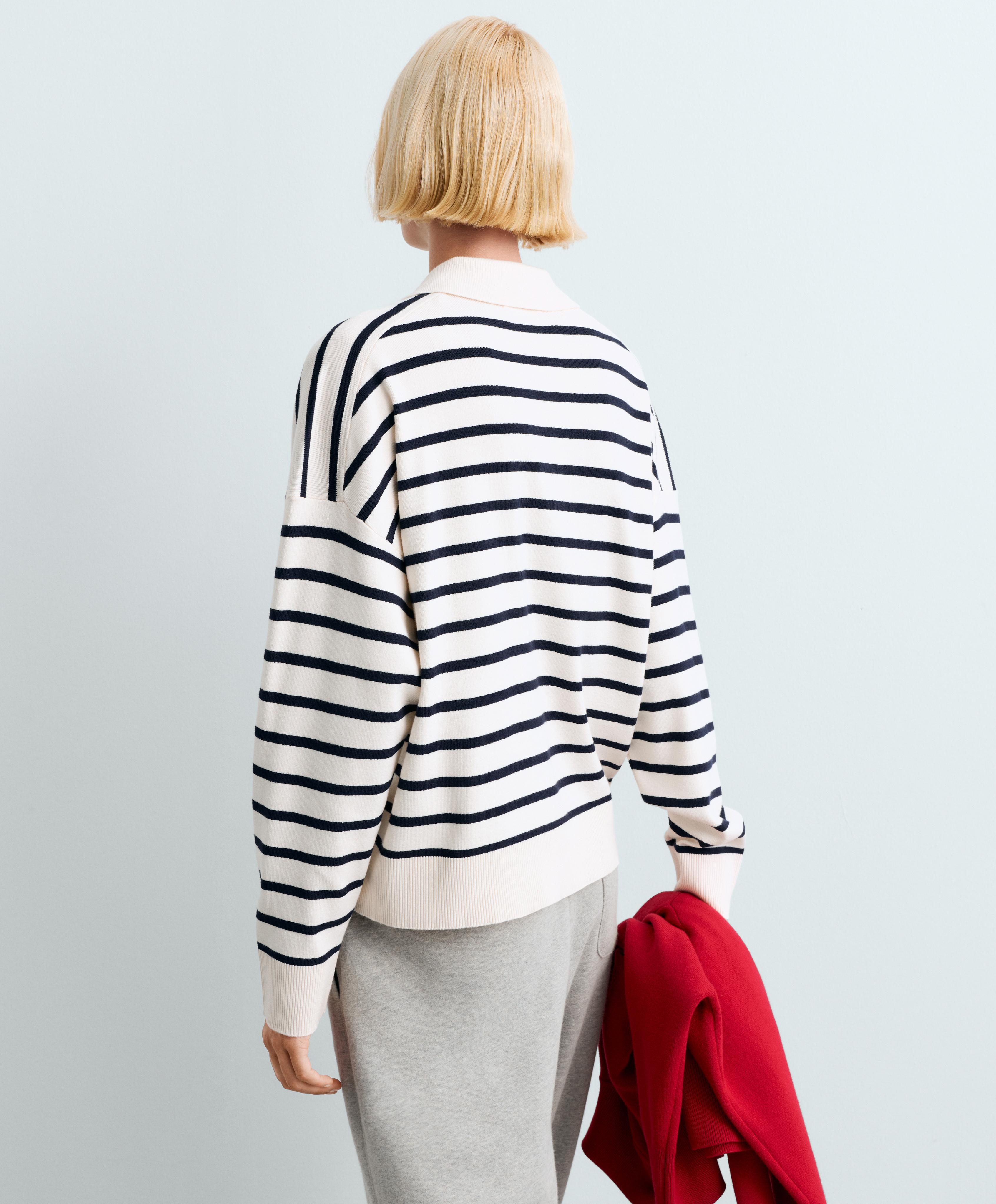 Striped knit polo jumper — PALE ECRU