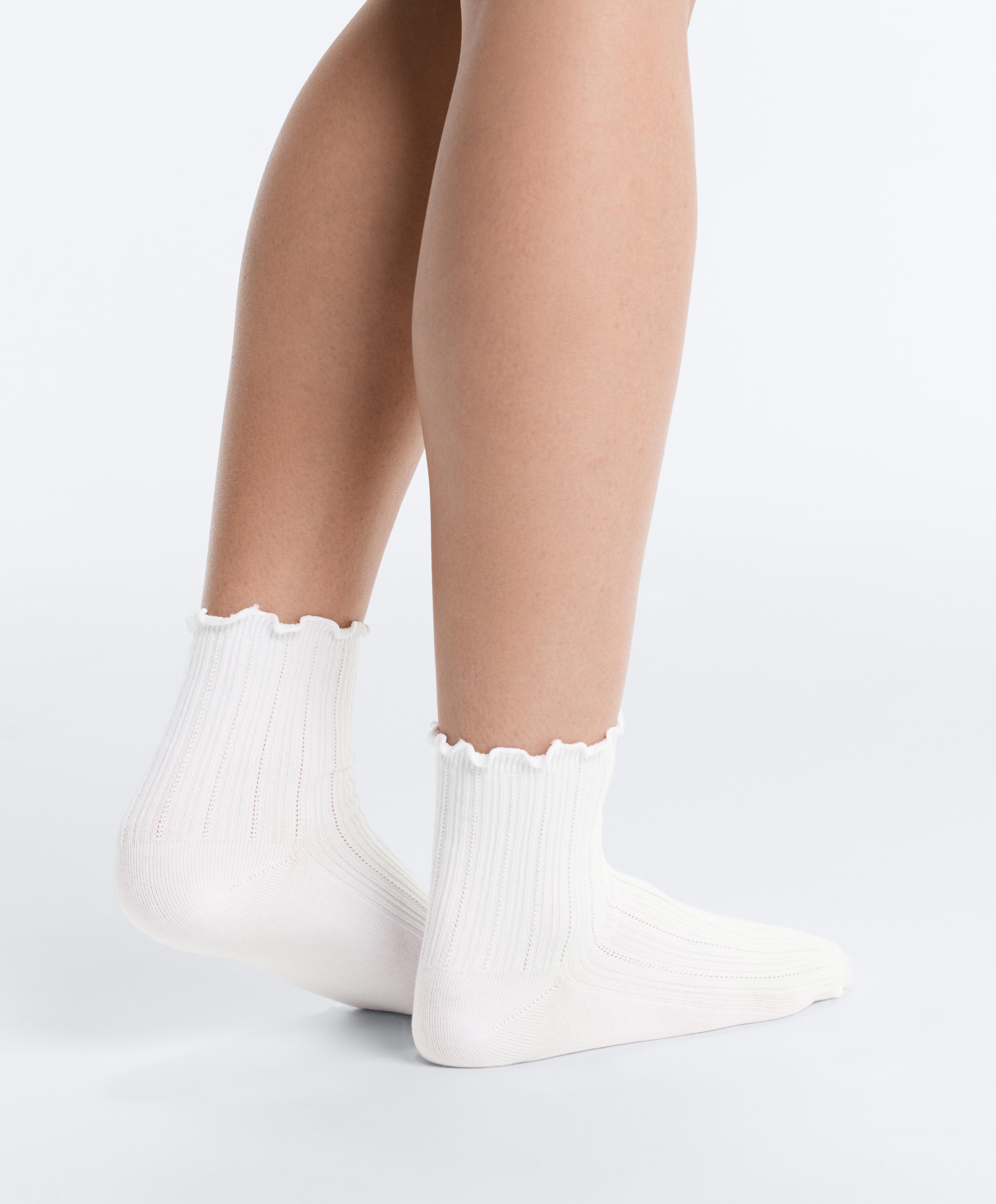 3 pairs of cotton blend quarter socks with curled edge — GREY MELANGE