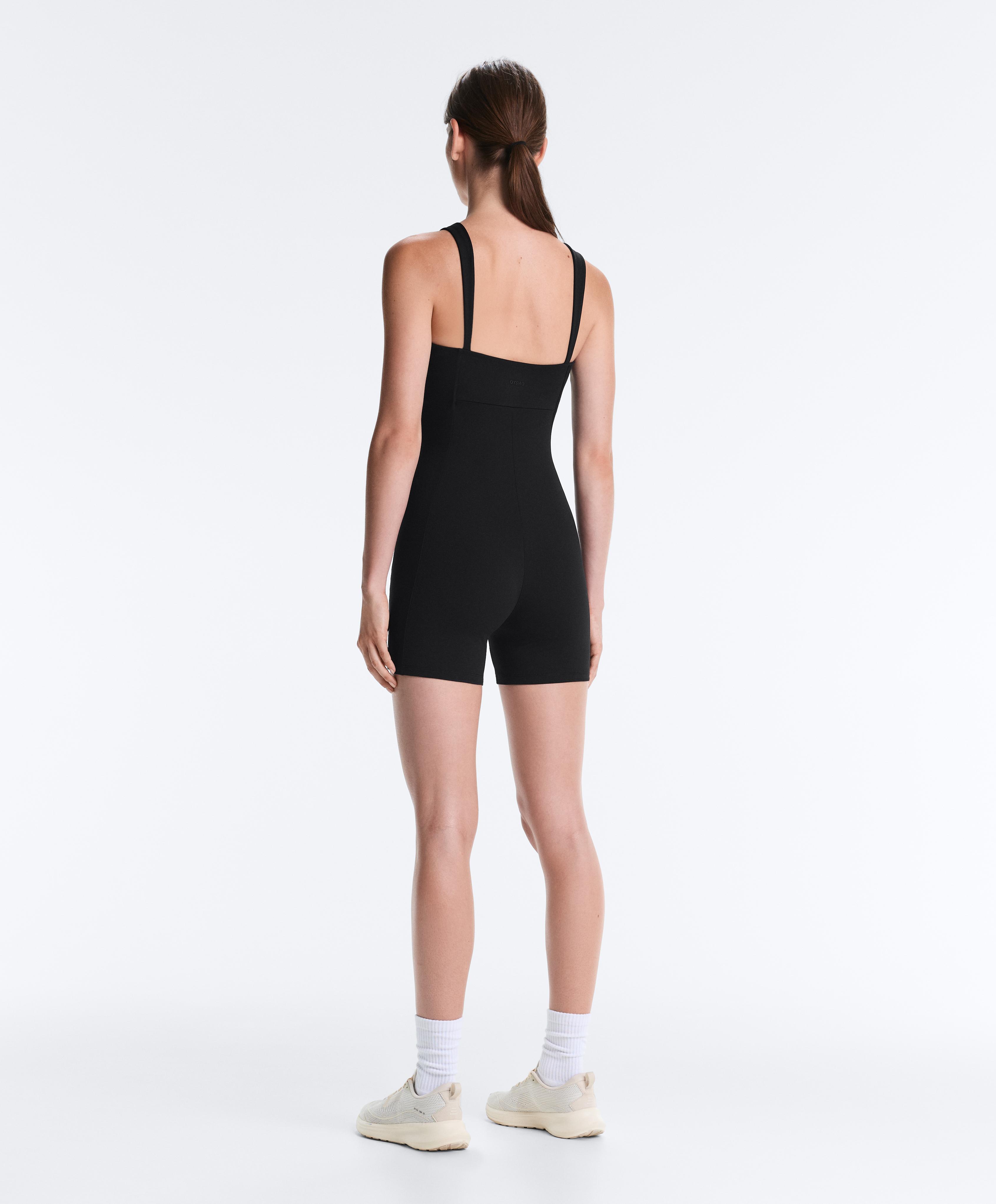 Comfortlux sweetheart neckline short jumpsuit — BLACK