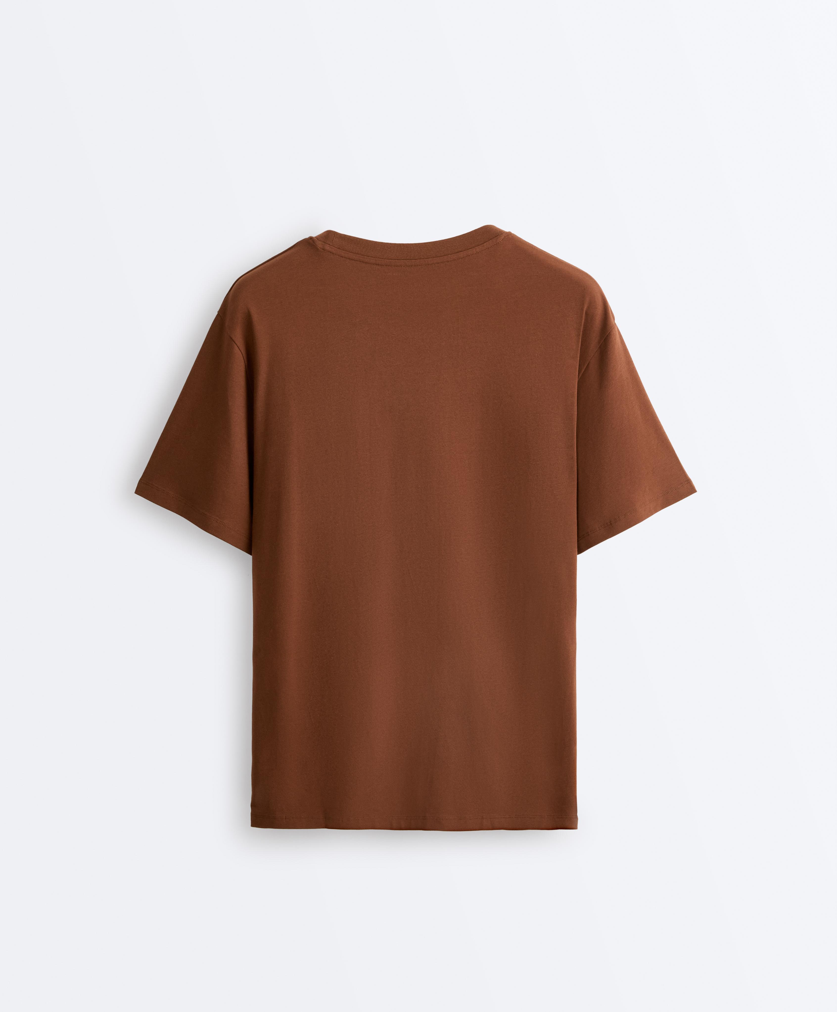 Oversize cotton blend short-sleeved T-shirt — COFFEE