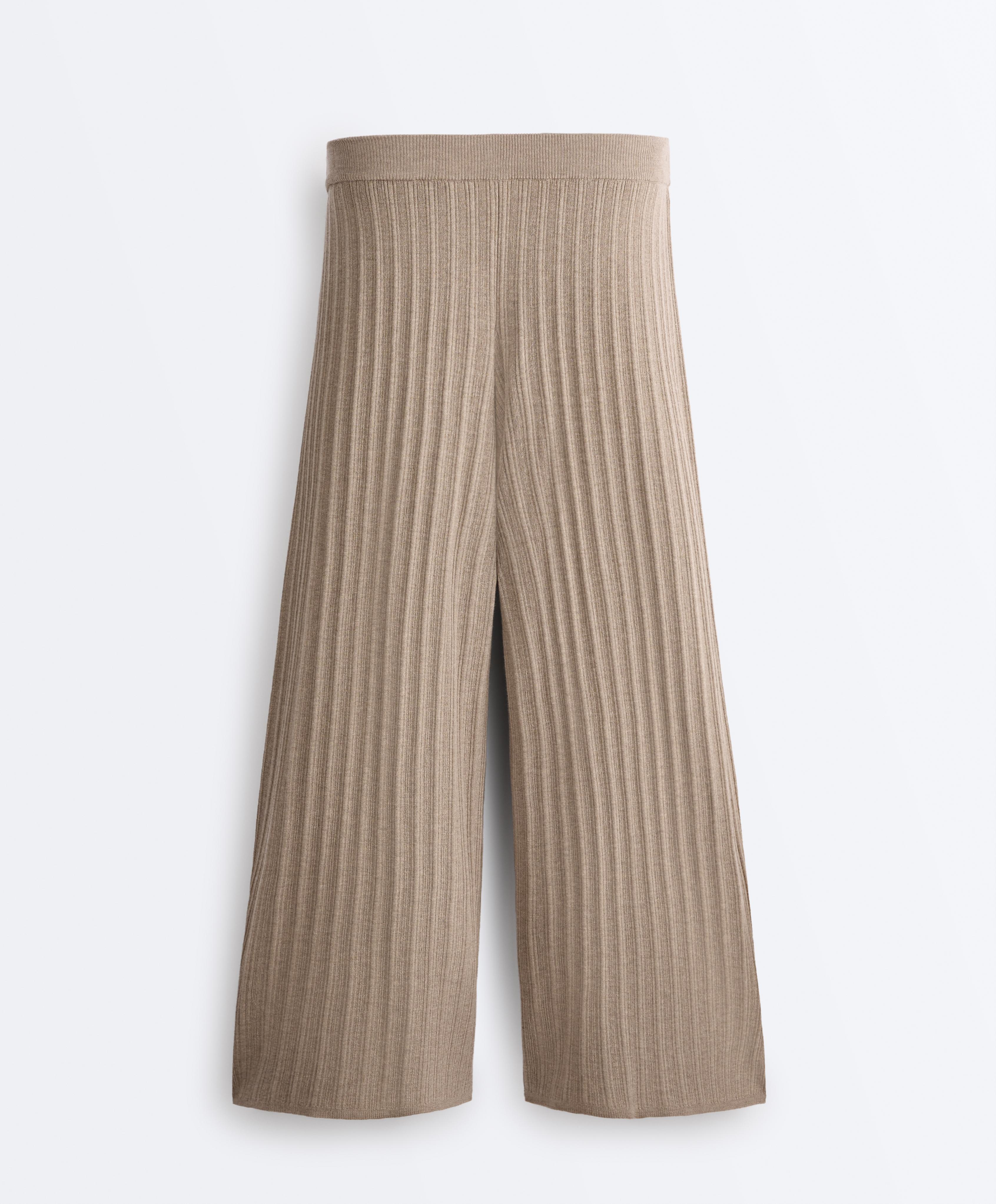 Rib-knit straight-leg trousers — DARK TAUPE