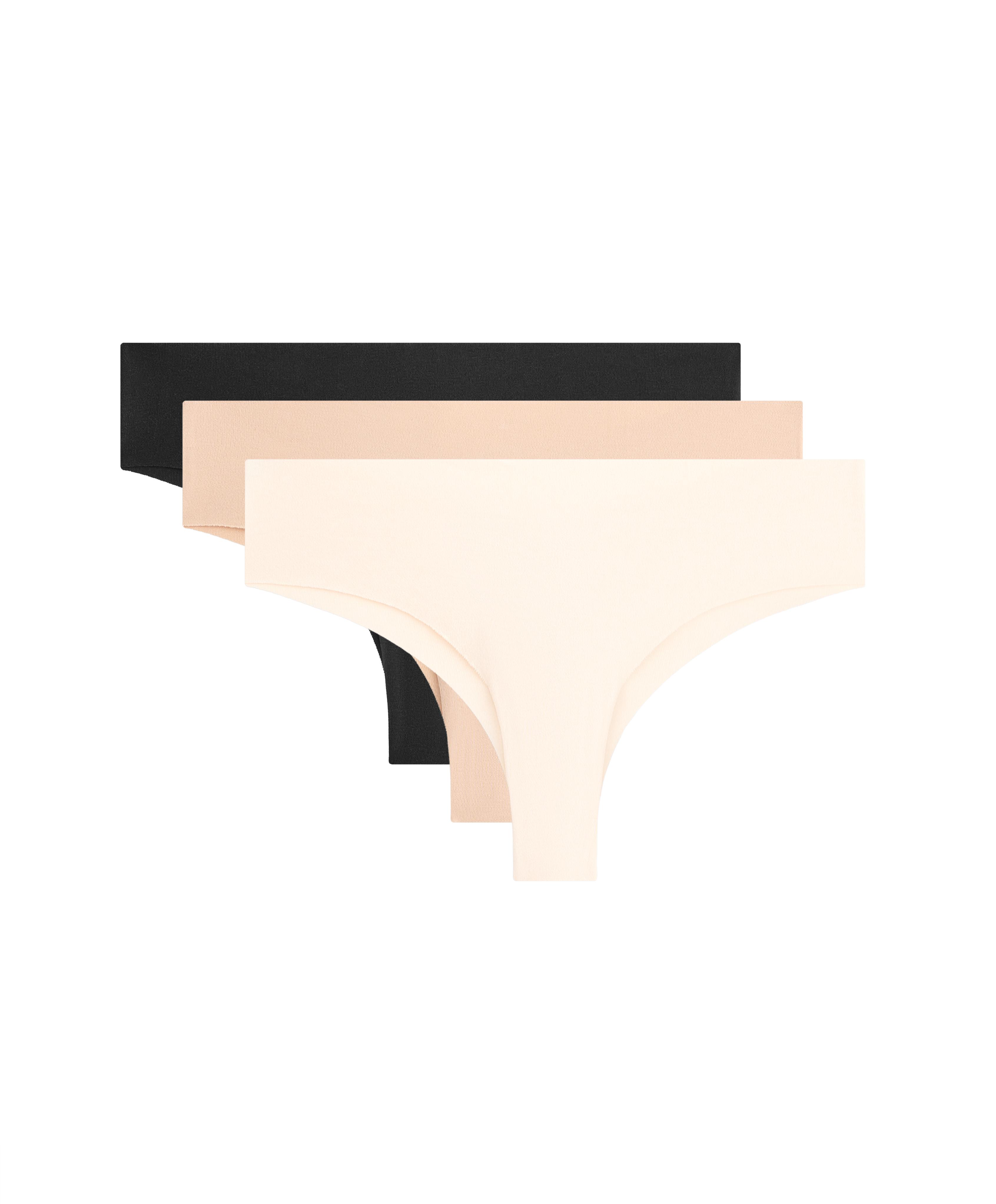 3 invisible cotton blend laser-cut Brazilian briefs — BEIGE