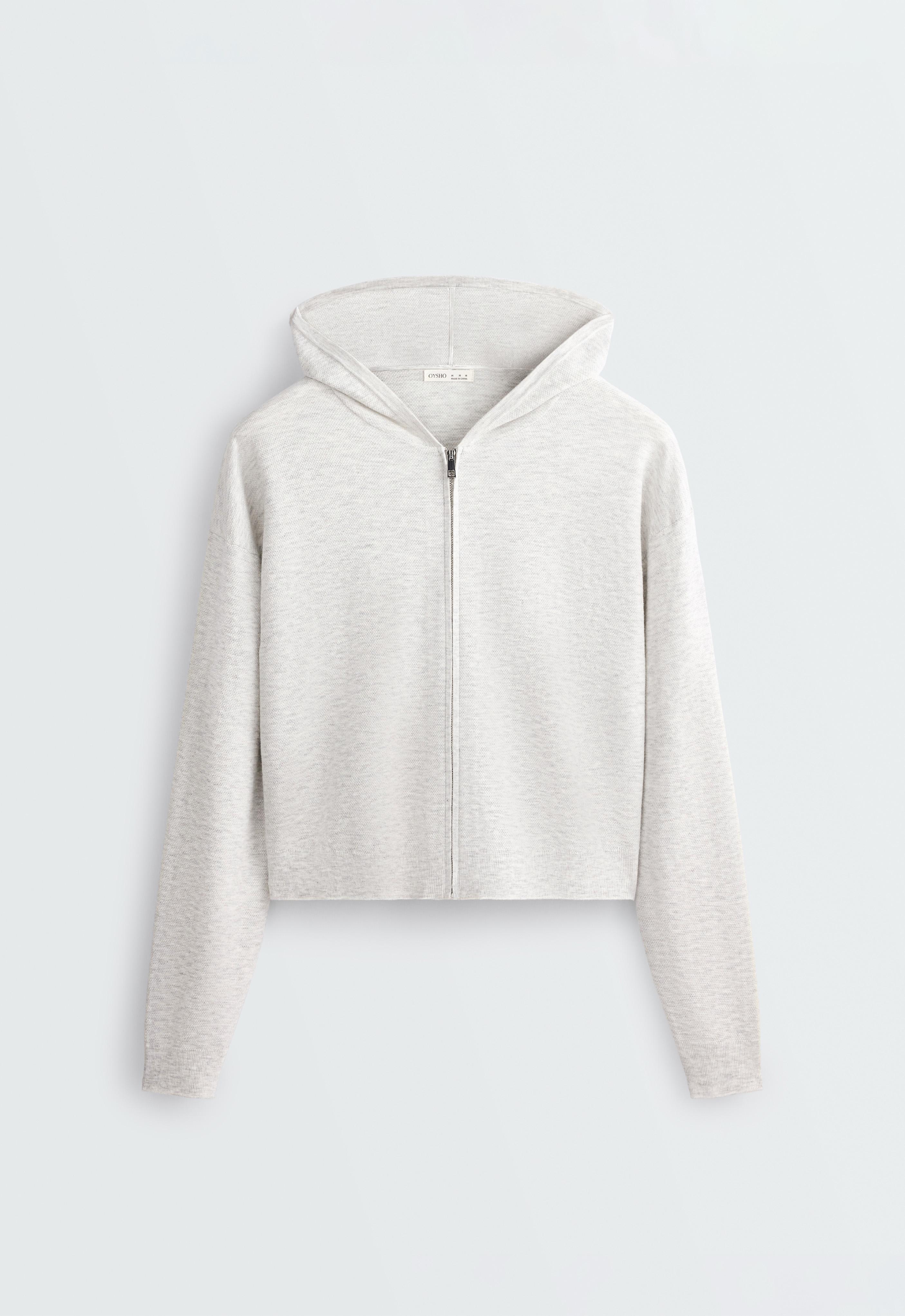 Knit hooded jacket — PALE GREY MELANGE