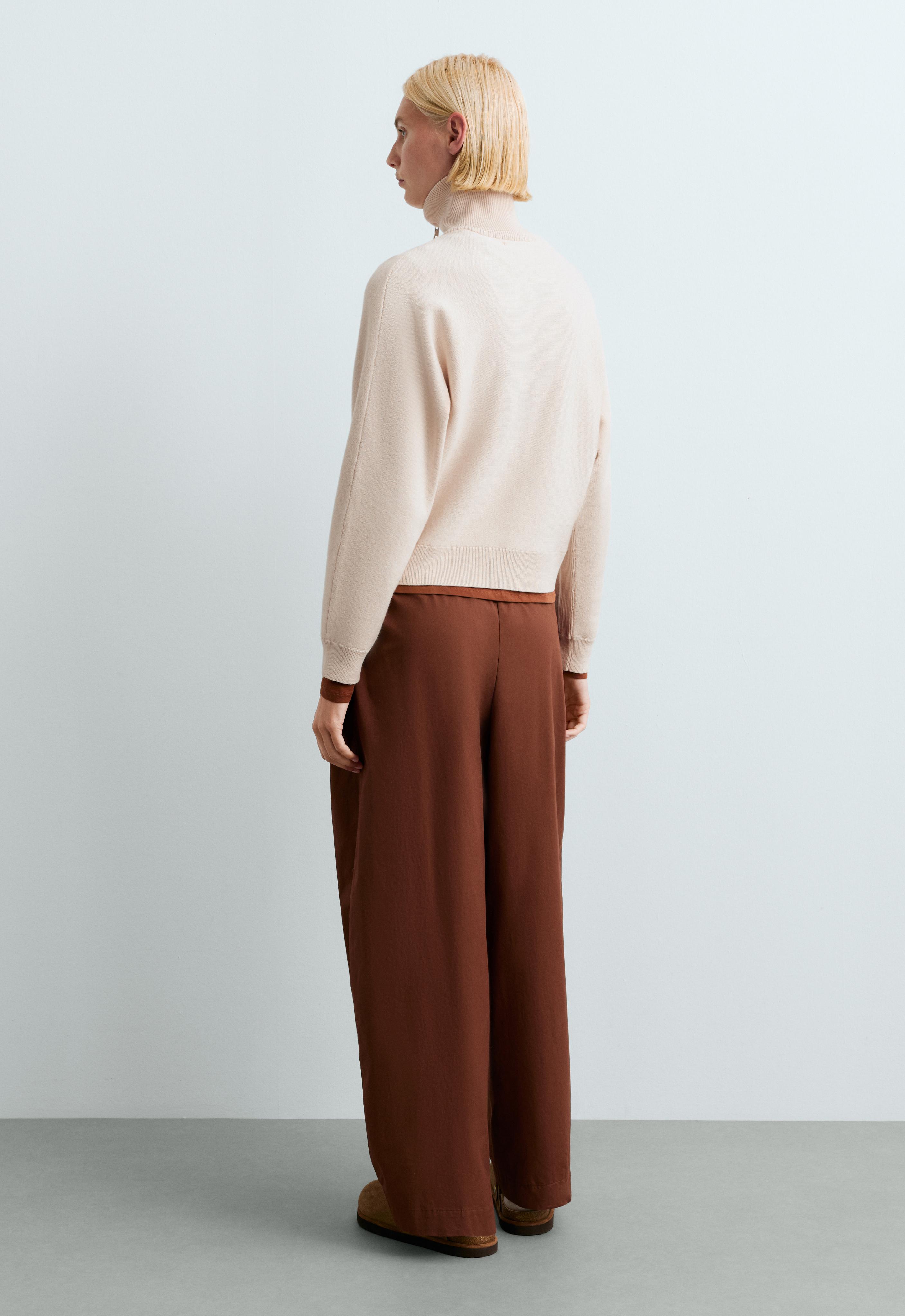 High-neck mixed knit jacket — ECRU