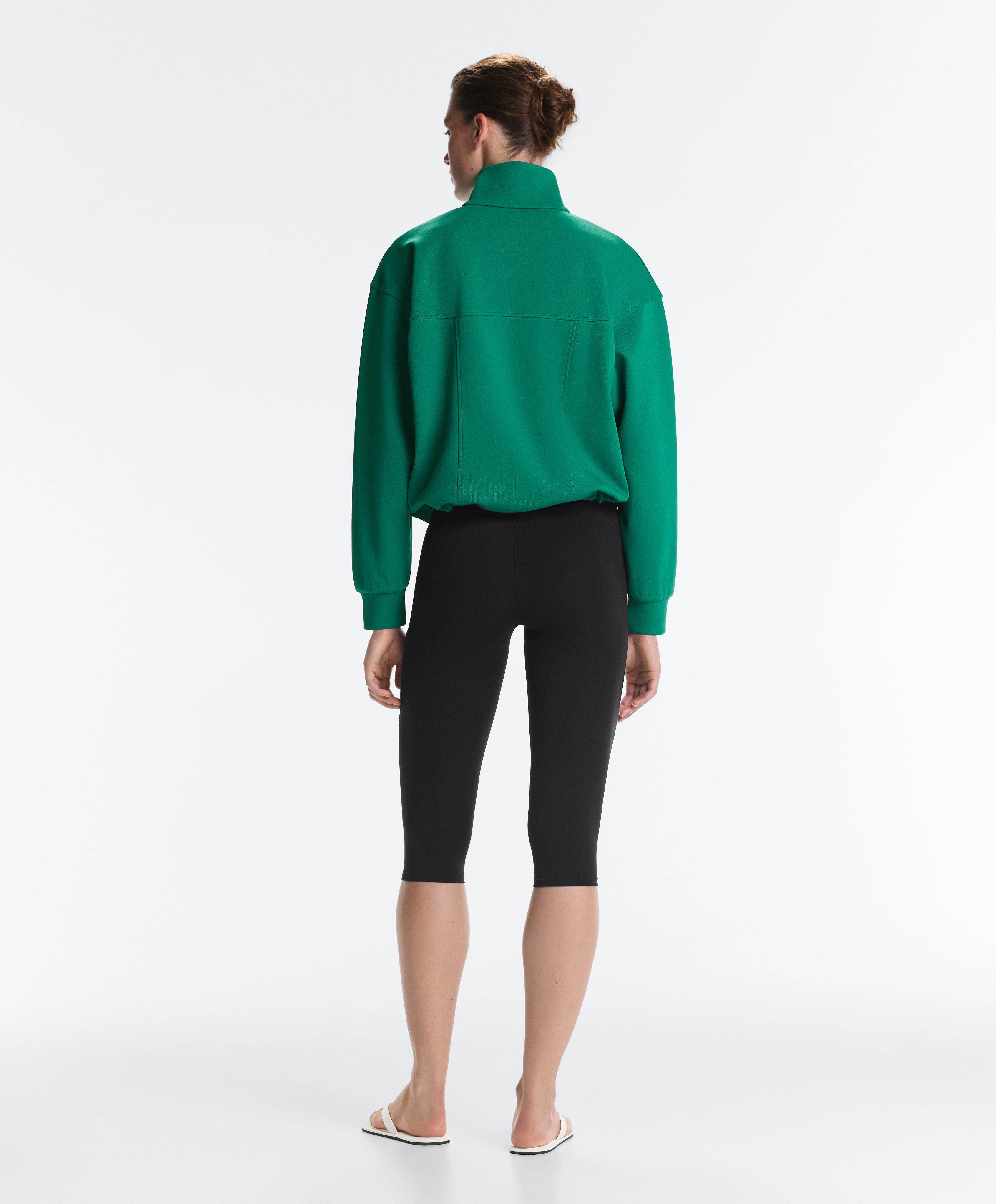 Cotton piqué jacket with raised neck — EMERALD GREEN