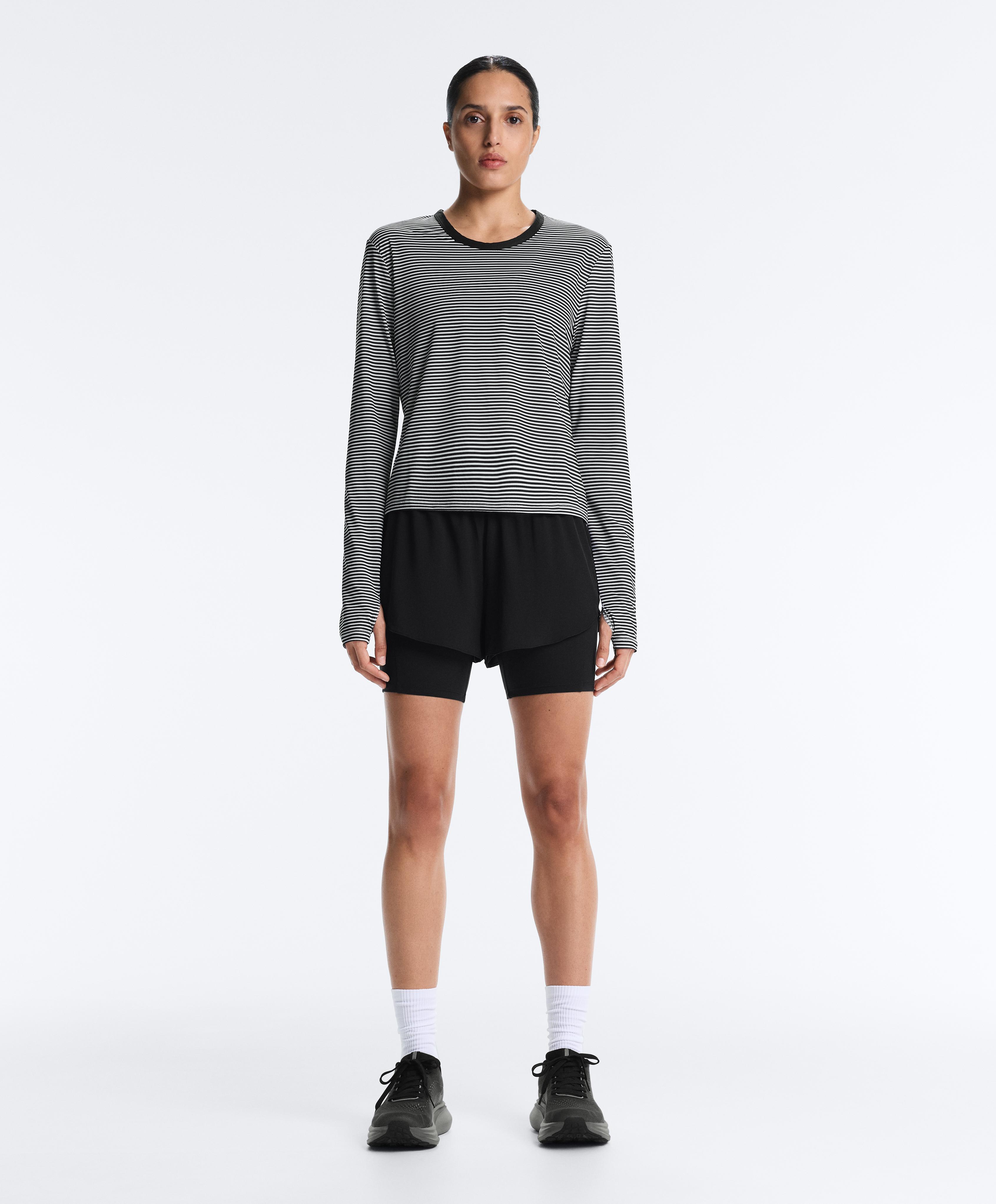 Striped long-sleeved technical T-shirt — BLACK