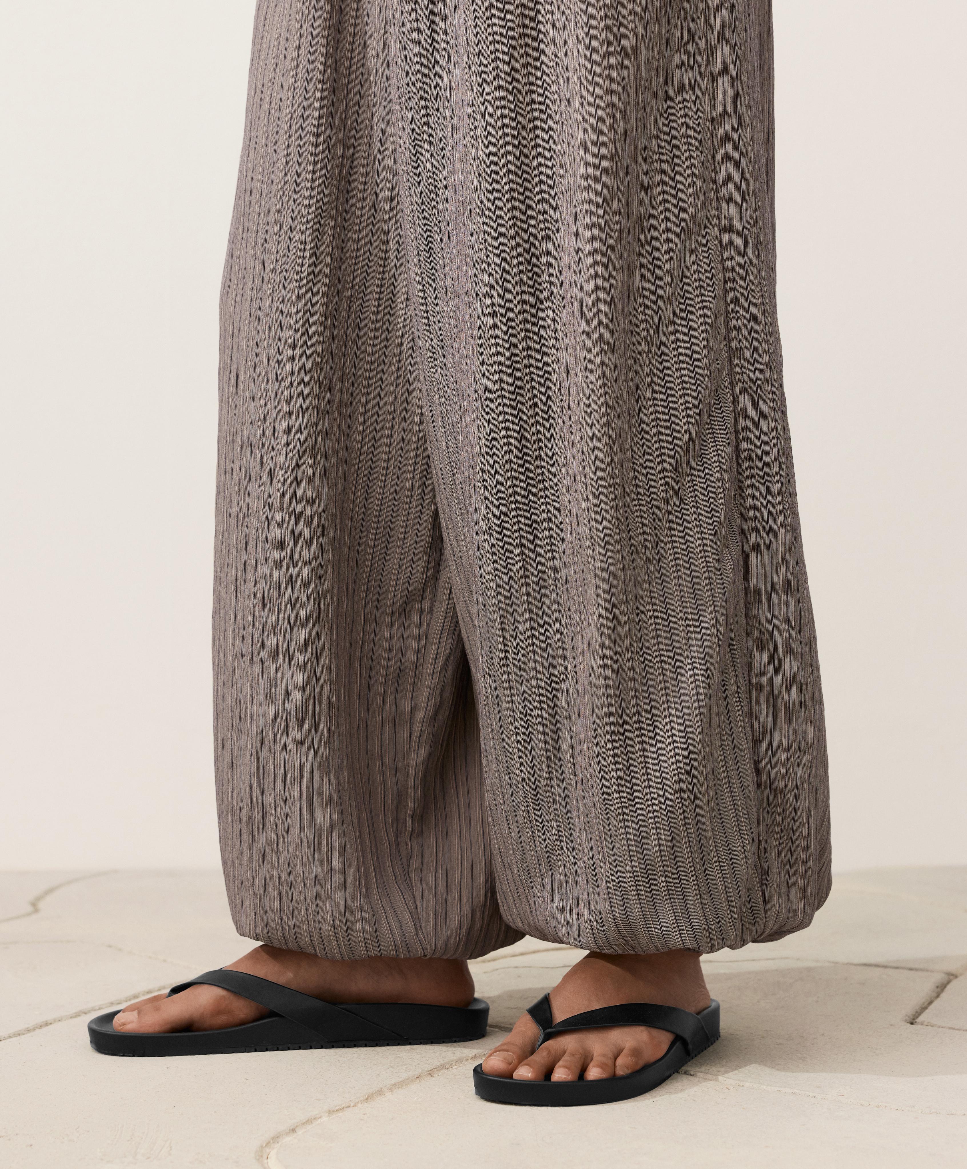 Modal blend striped bloomer trousers — CHARCOAL GREY
