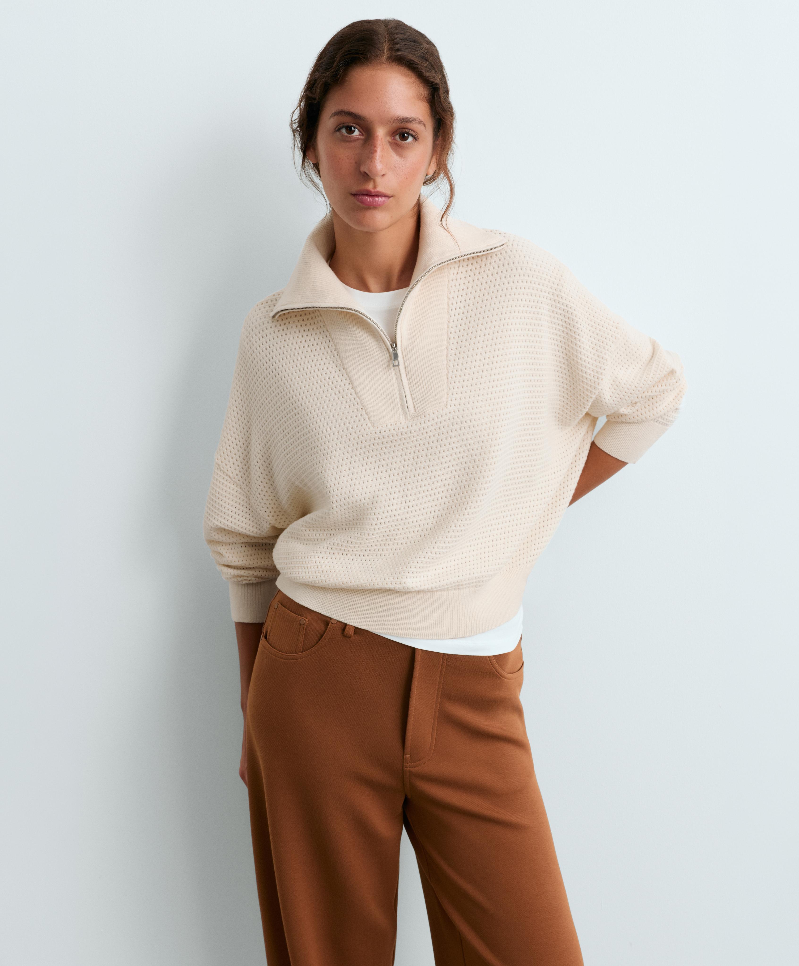 Cotton-blend open knit jumper — PALE ECRU