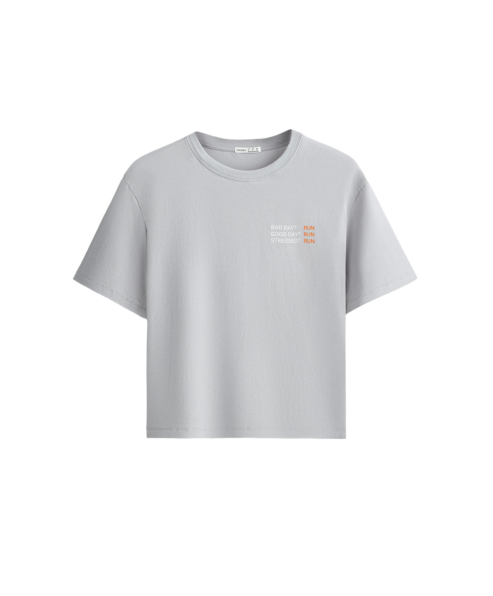 Boxy cotton blend slogan T-shirt — GREY
