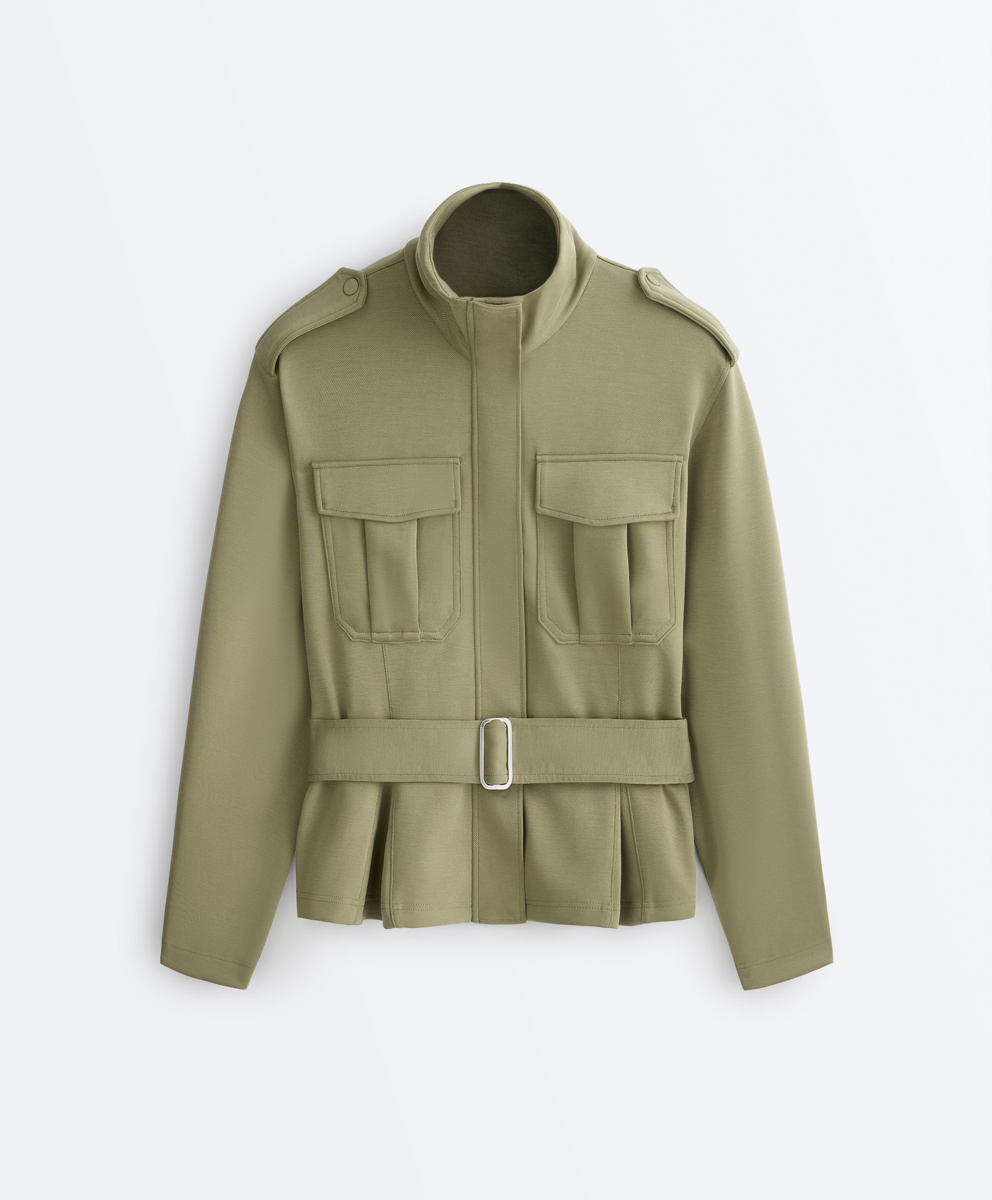 Cropped piqué utility jacket with belt - Sale