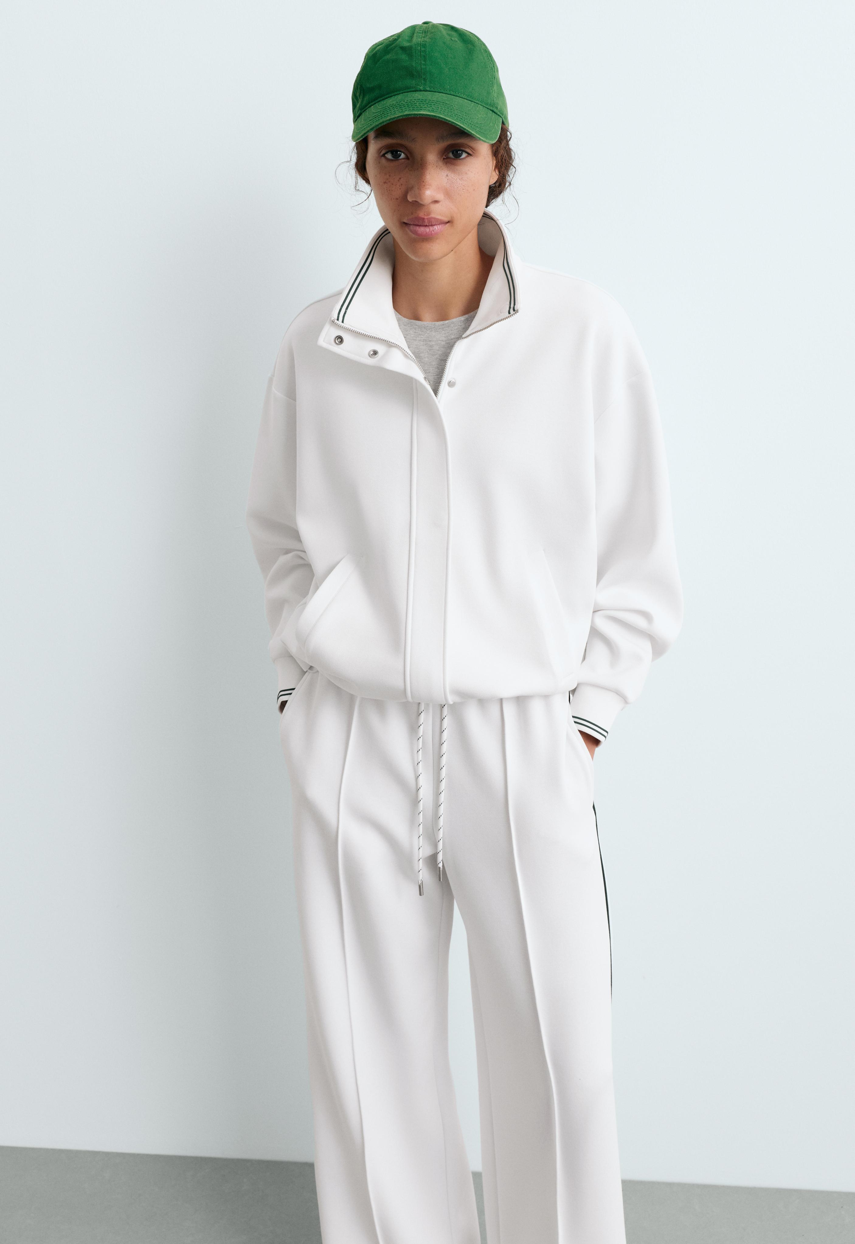 Cotton piqué jacket with piping — WHITE 