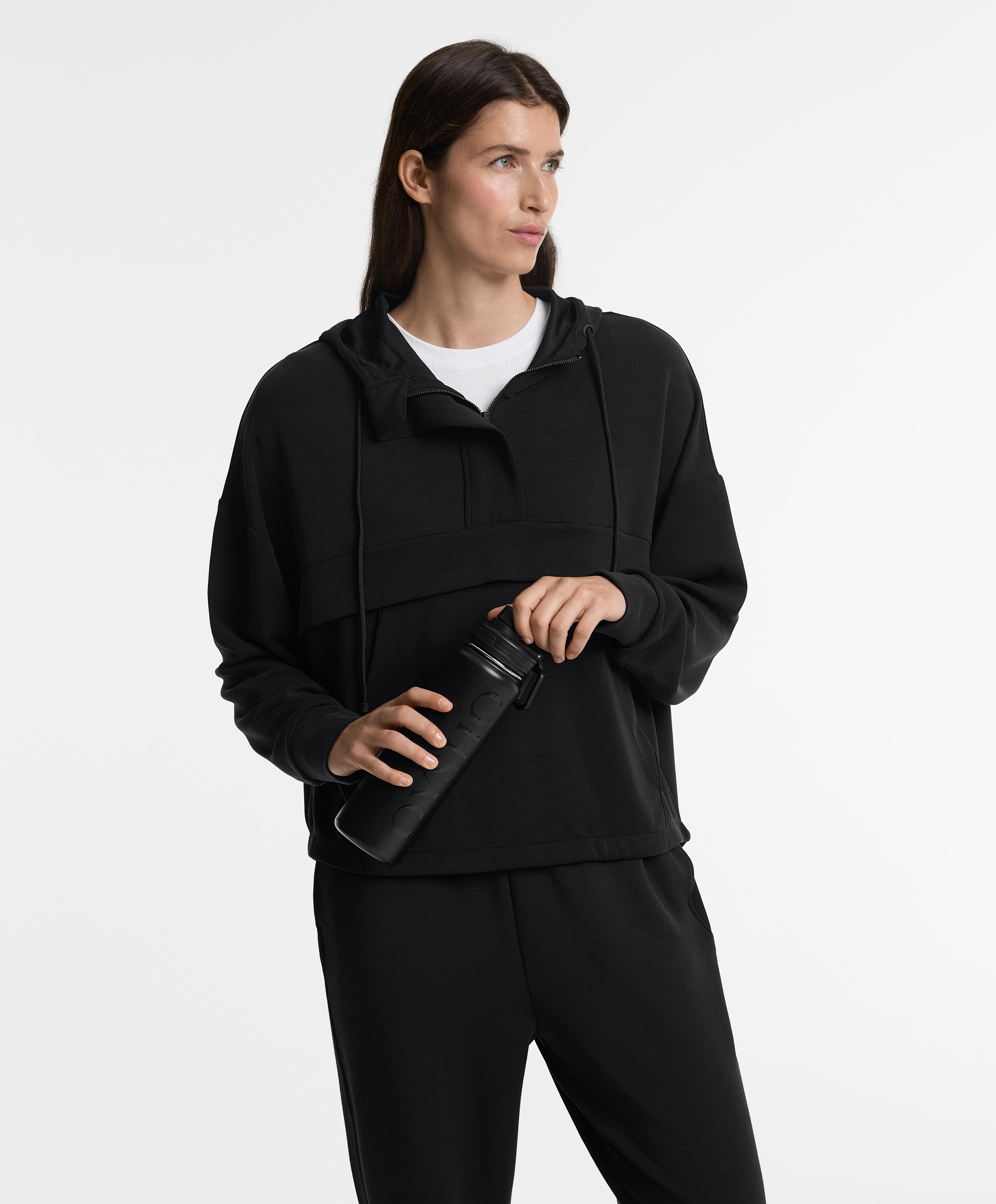 Soft-touch modal sweatshirt with zip — BLACK