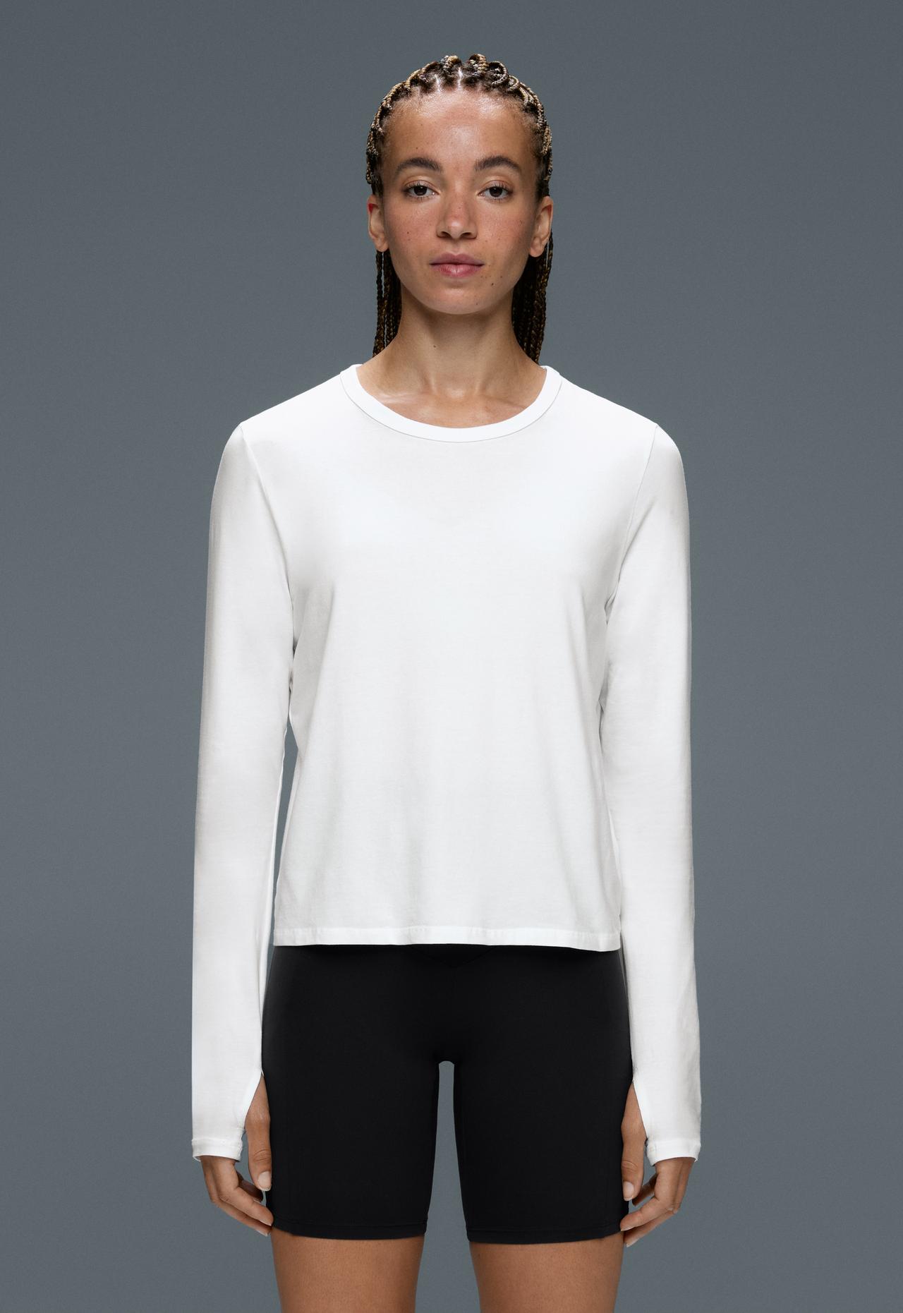 Regular Fit long-sleeve cotton-blend T-shirt — WHITE