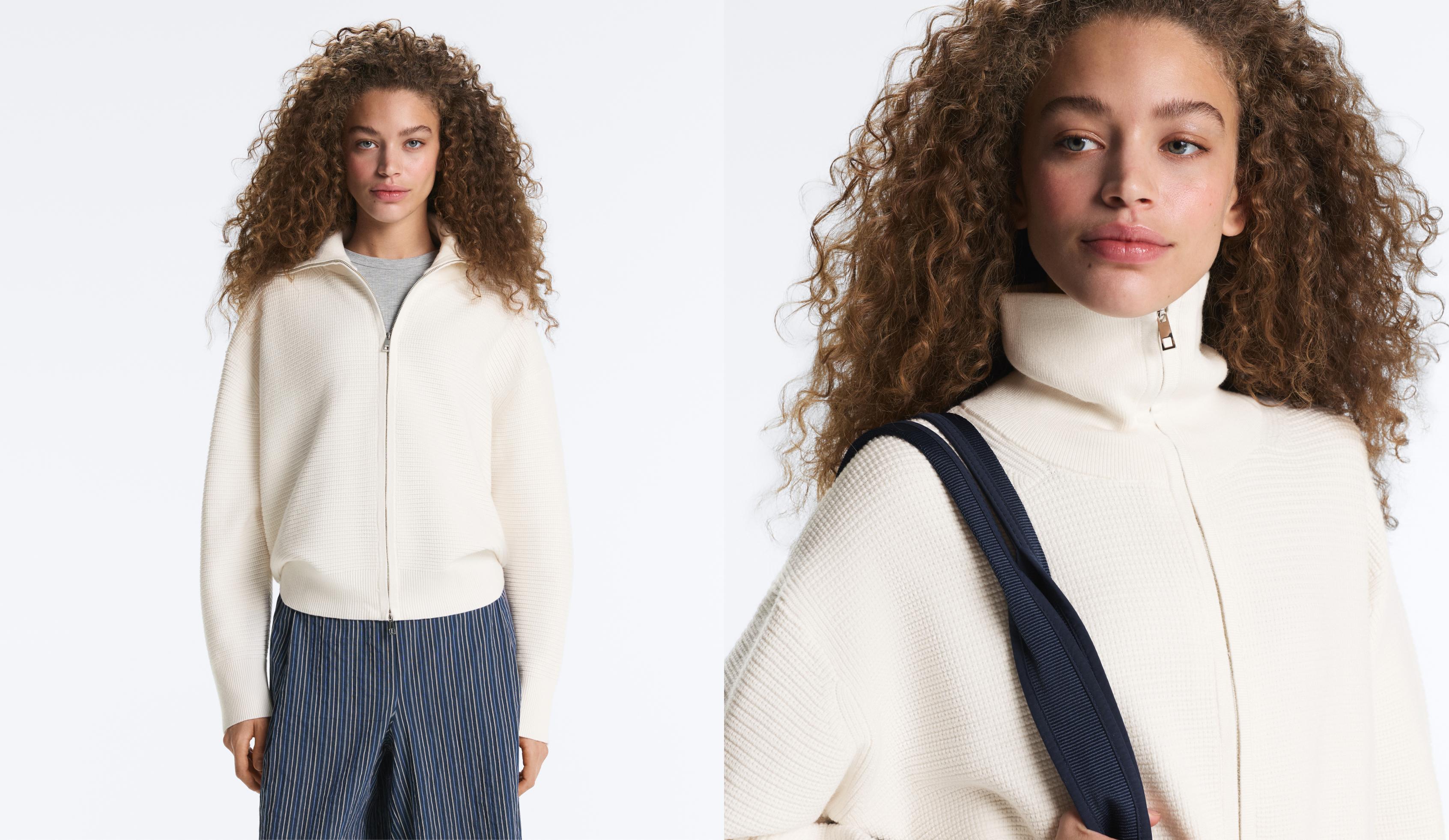High neck knit jacket — PALE ECRU
