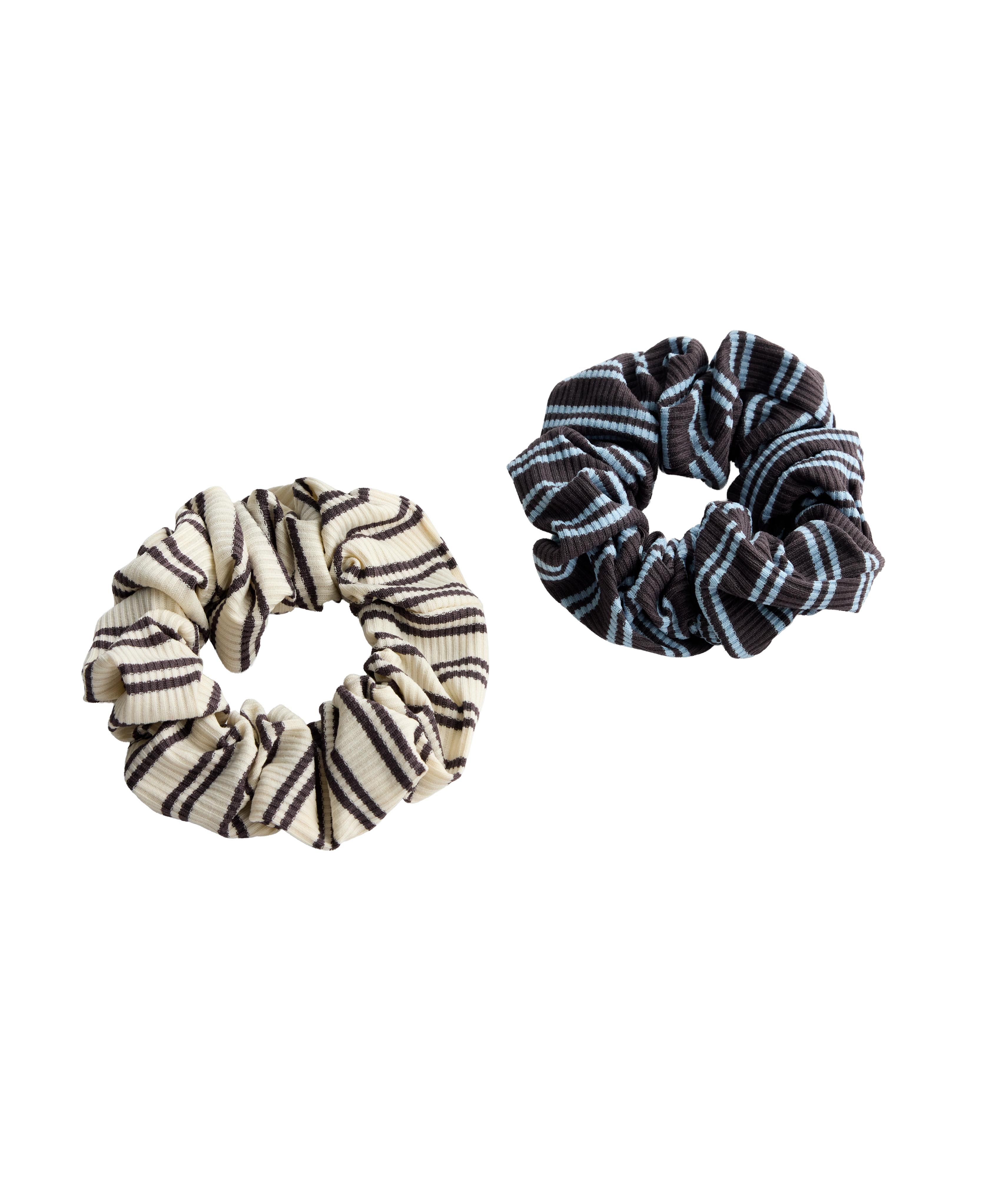 2 striped hair scrunchies — BLUE