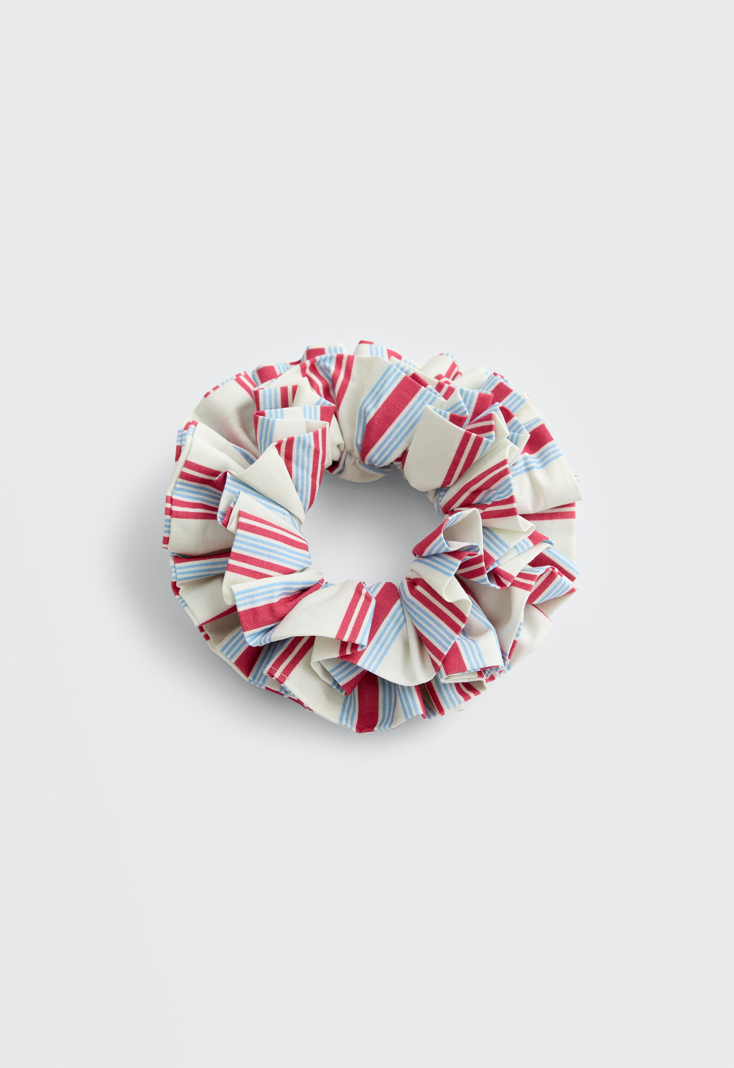 Maxi striped 100% cotton scrunchie — RED