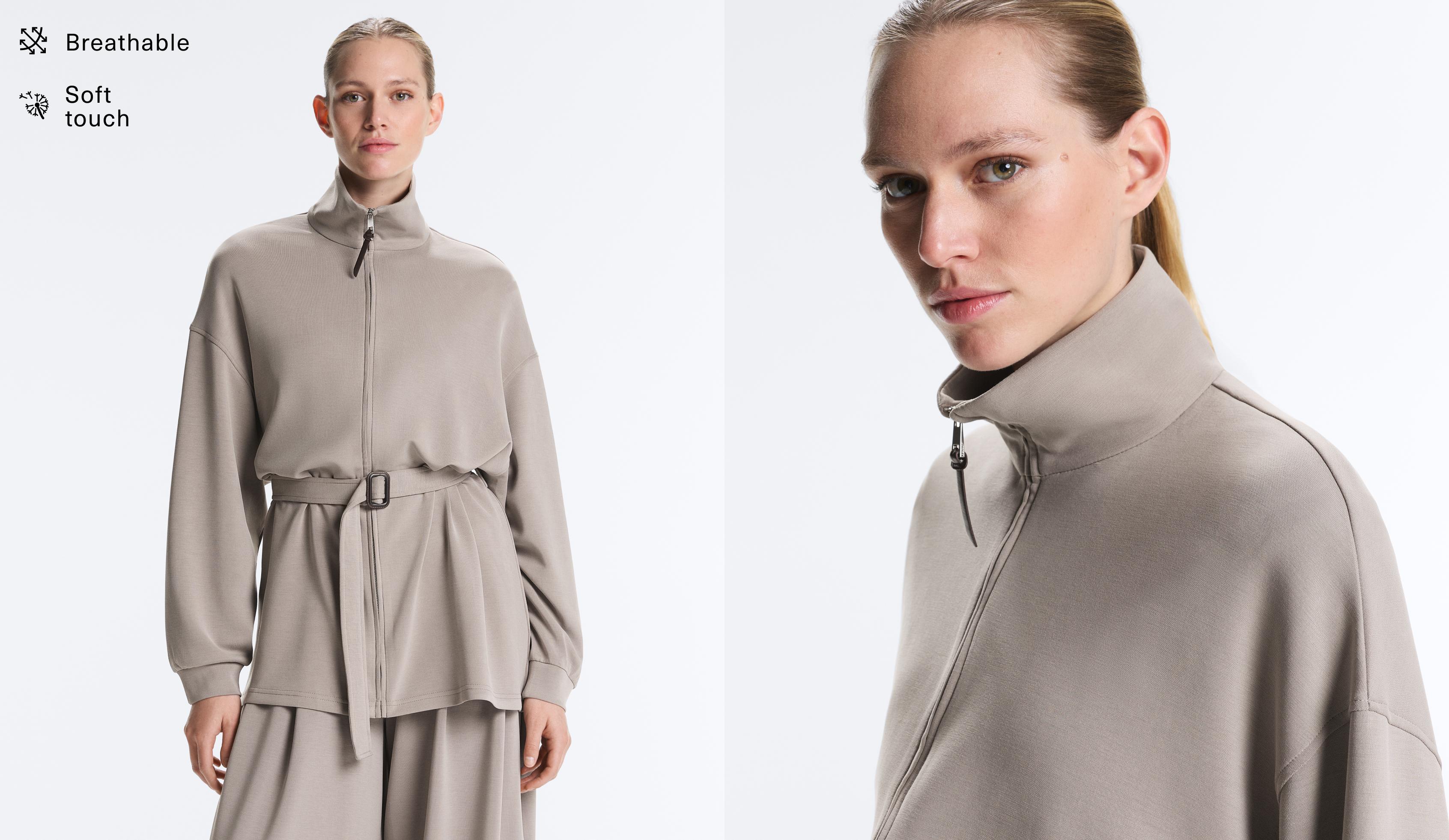 Long corset jacket with soft-touch modal belt Long corset jacket with soft-touch modal belt