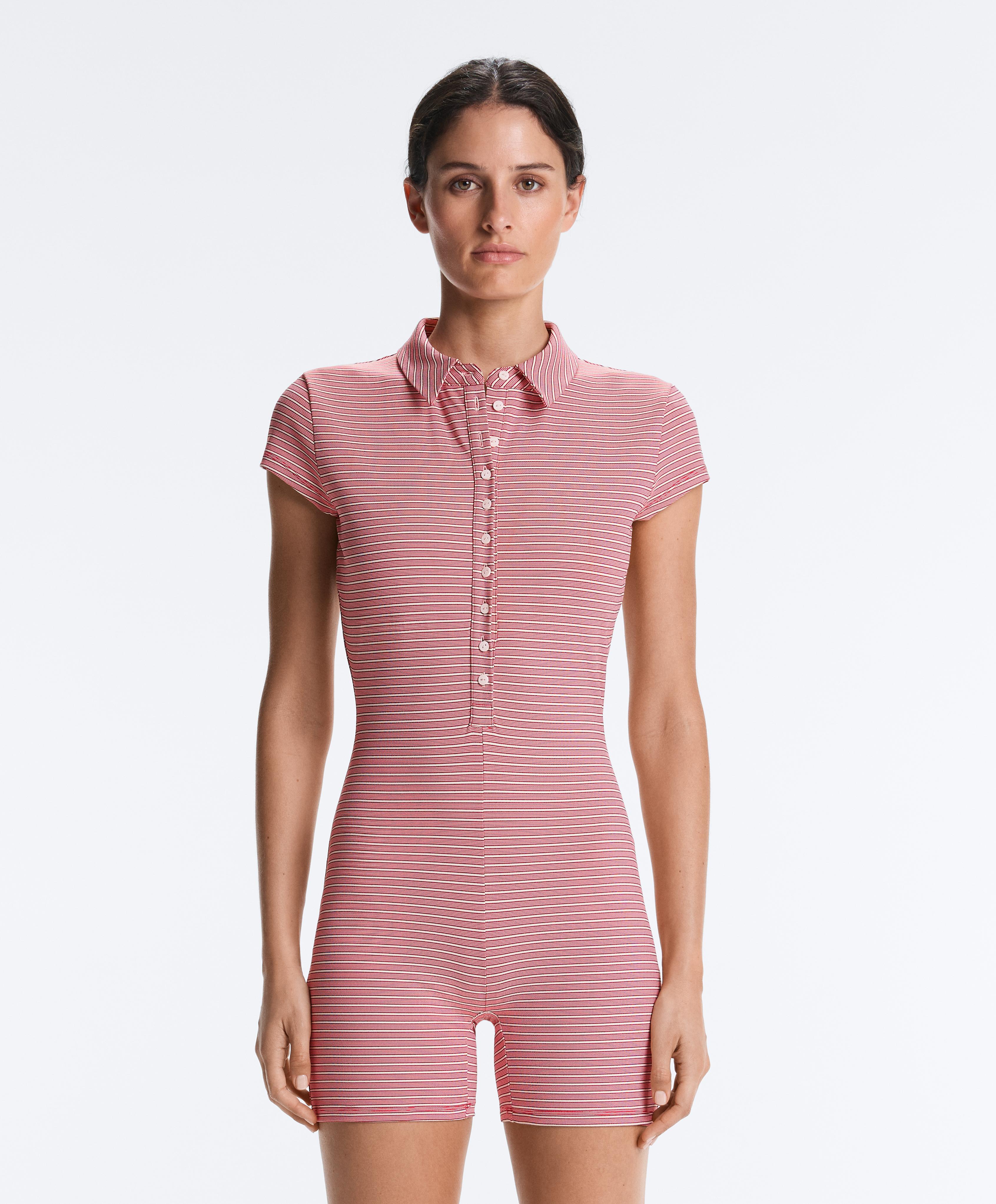 Comfortlux striped short jumpsuit — RED