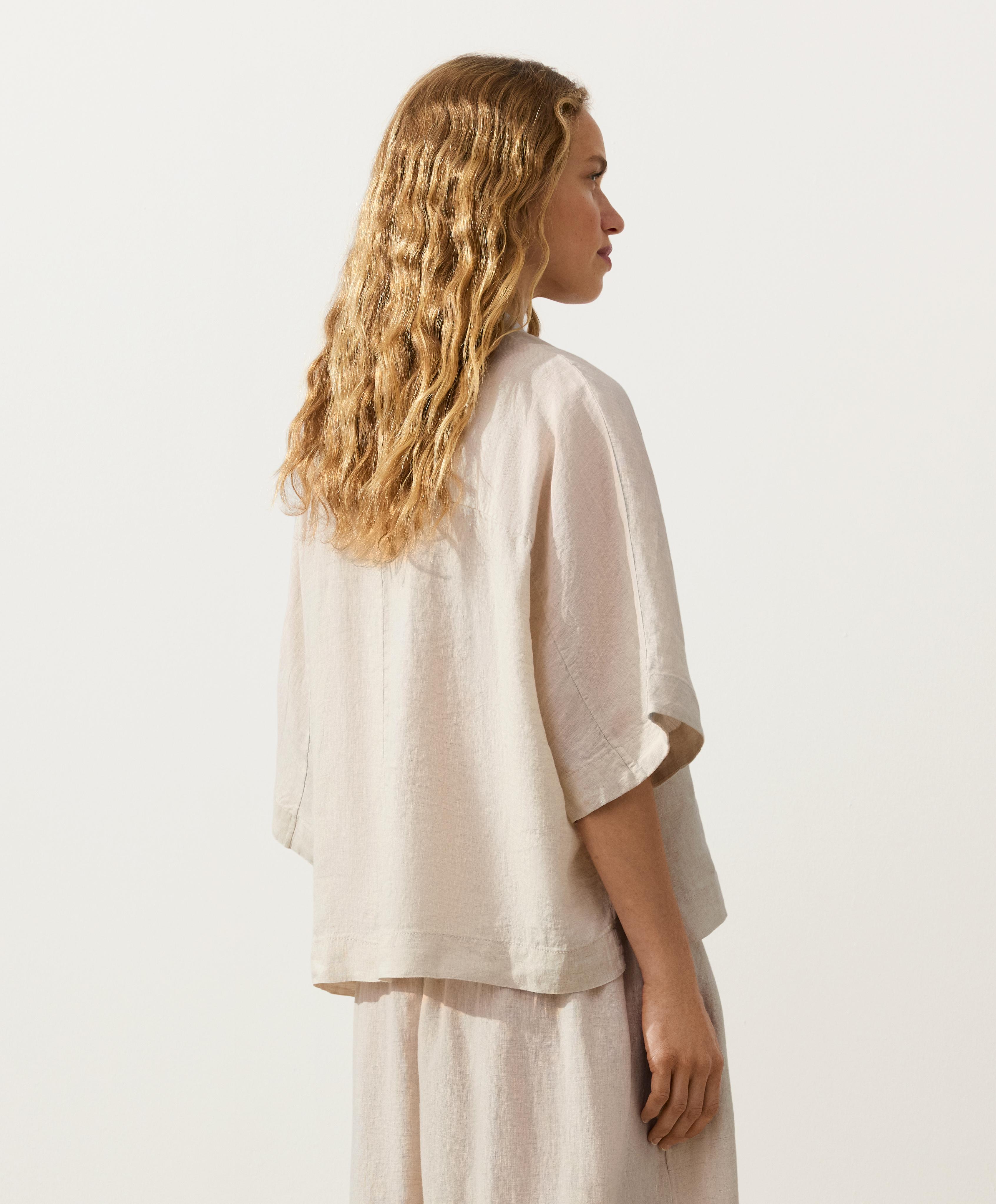 Oversize 100% linen polo shirt — SAND MELANGE