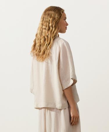 Oversize 100% linen polo shirt — SAND MELANGE 6