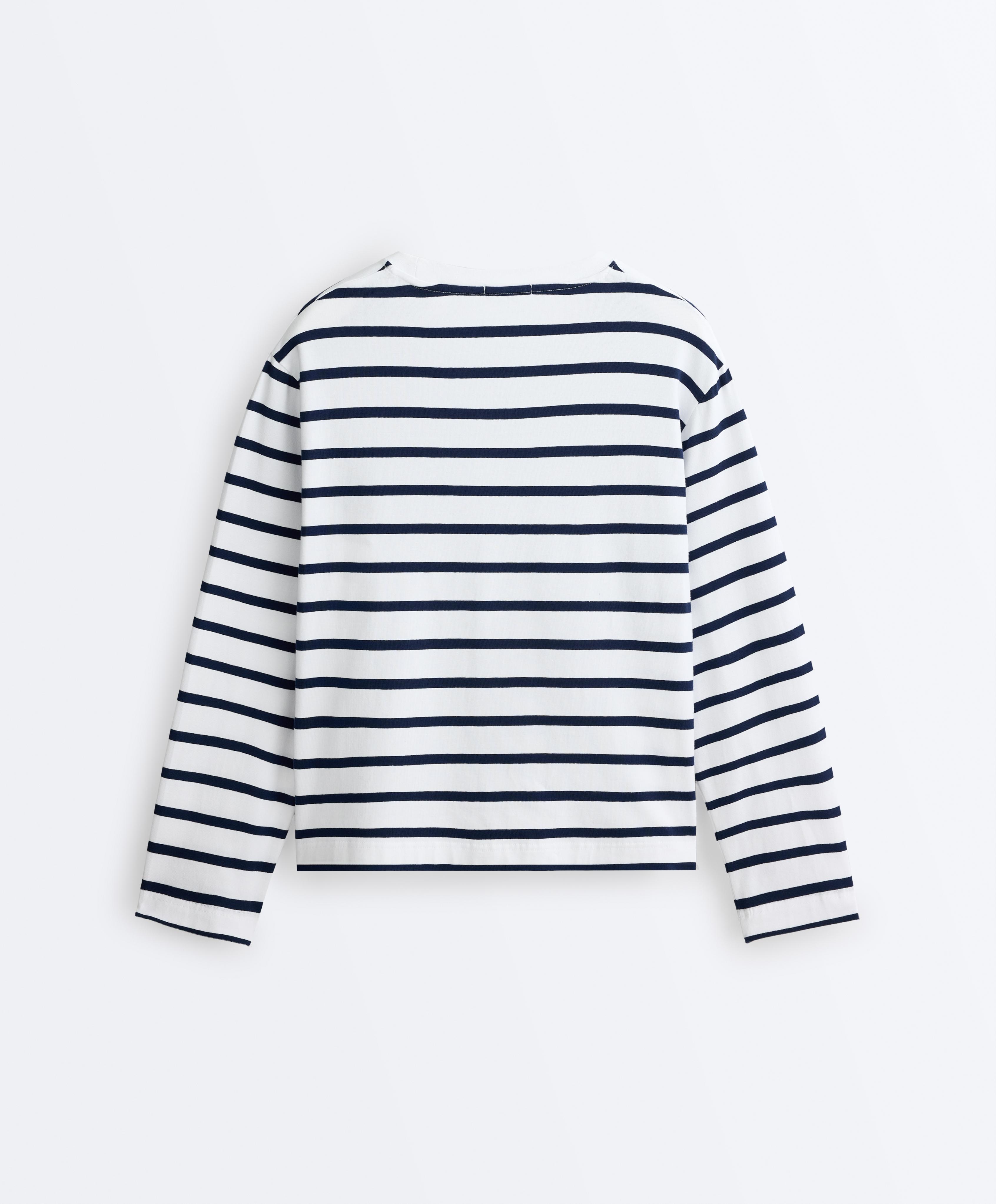 Boxy oversize striped cotton blend long sleeve T-shirt — NAVY BLUE