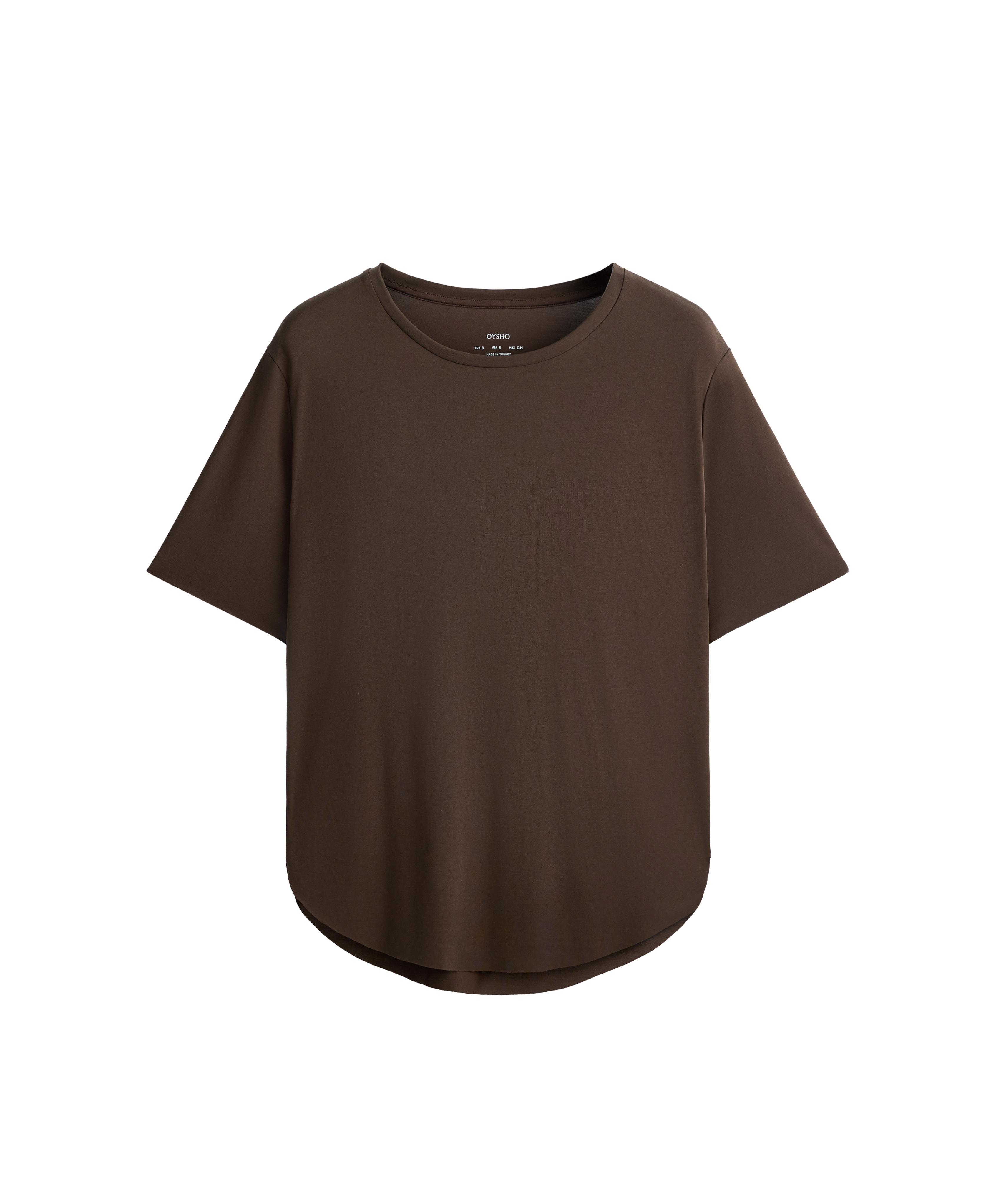 Modal blend short-sleeved rounded back T-shirt — DARK BROWN