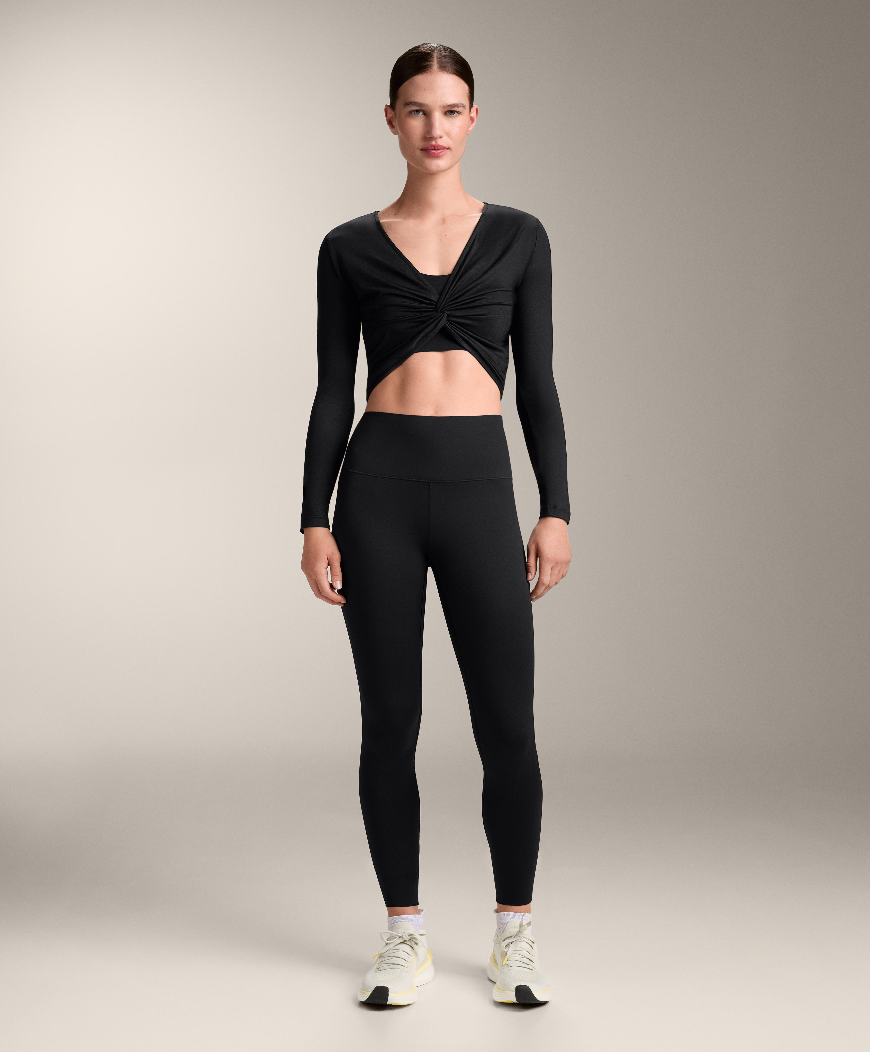 Multi-position long sleeve knotted lyocell blend T-shirt — BLACK