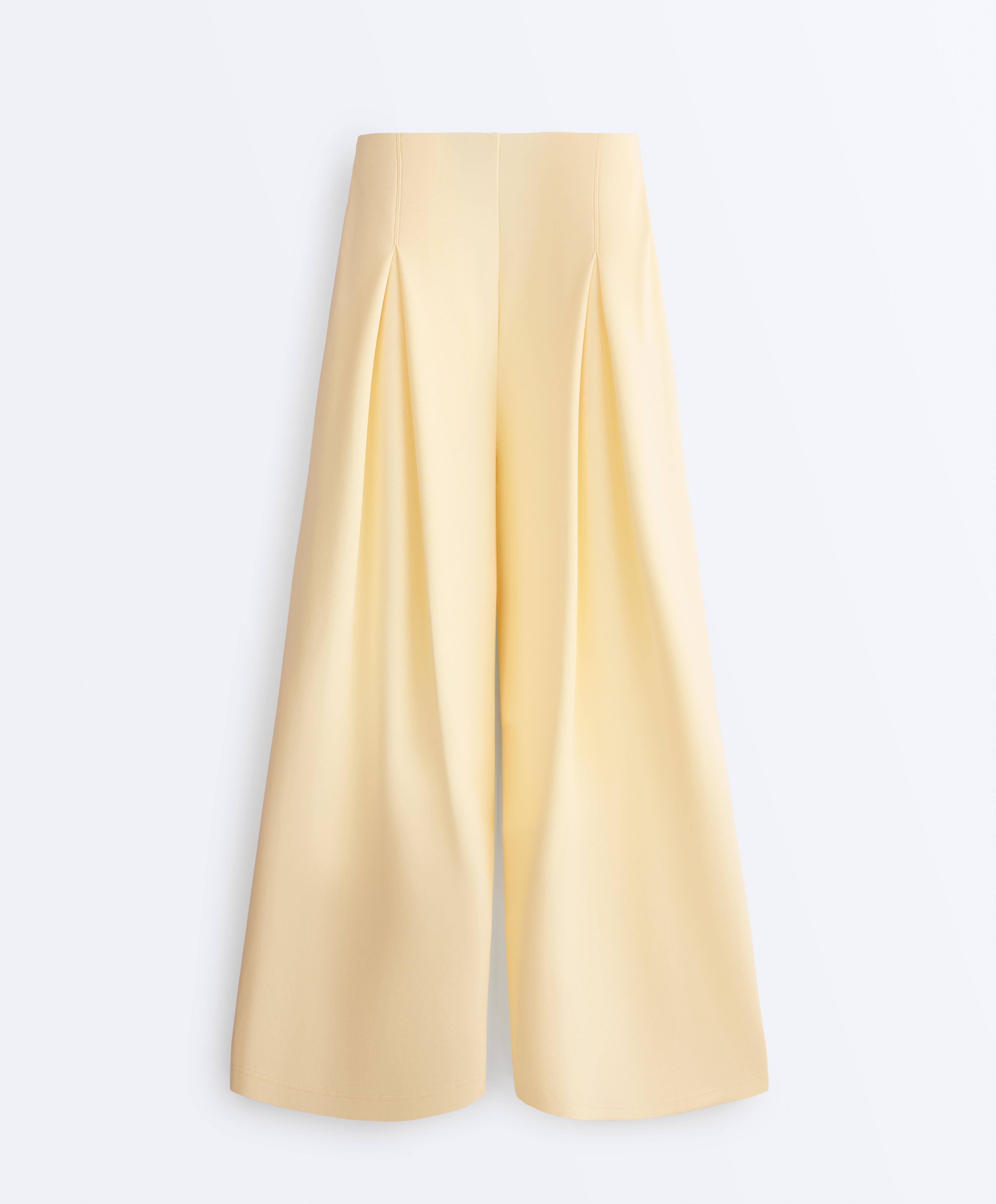 Wide-leg pique trousers with cotton — PALE YELLOW