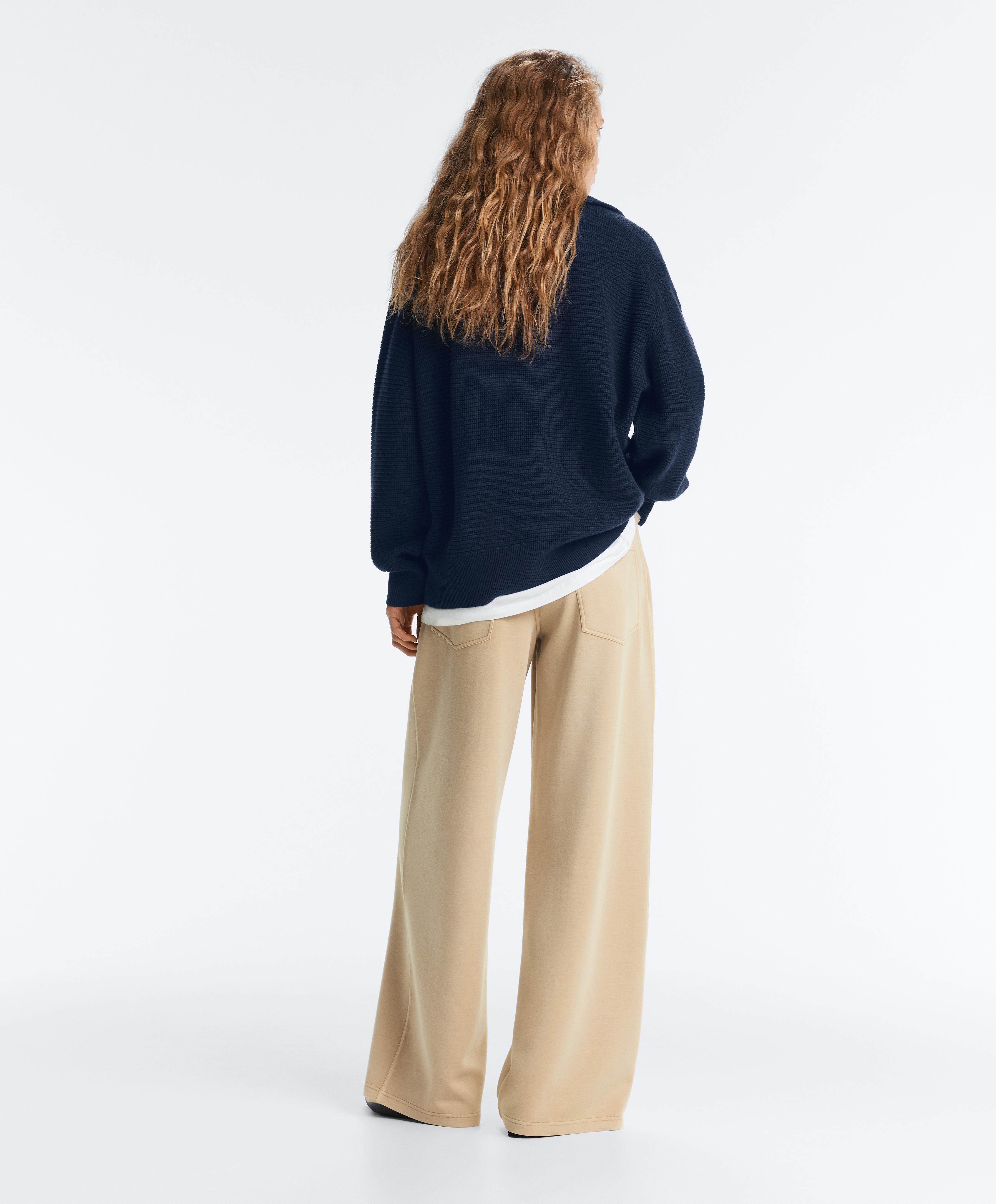 High neck knit jacket — NAVY BLUE