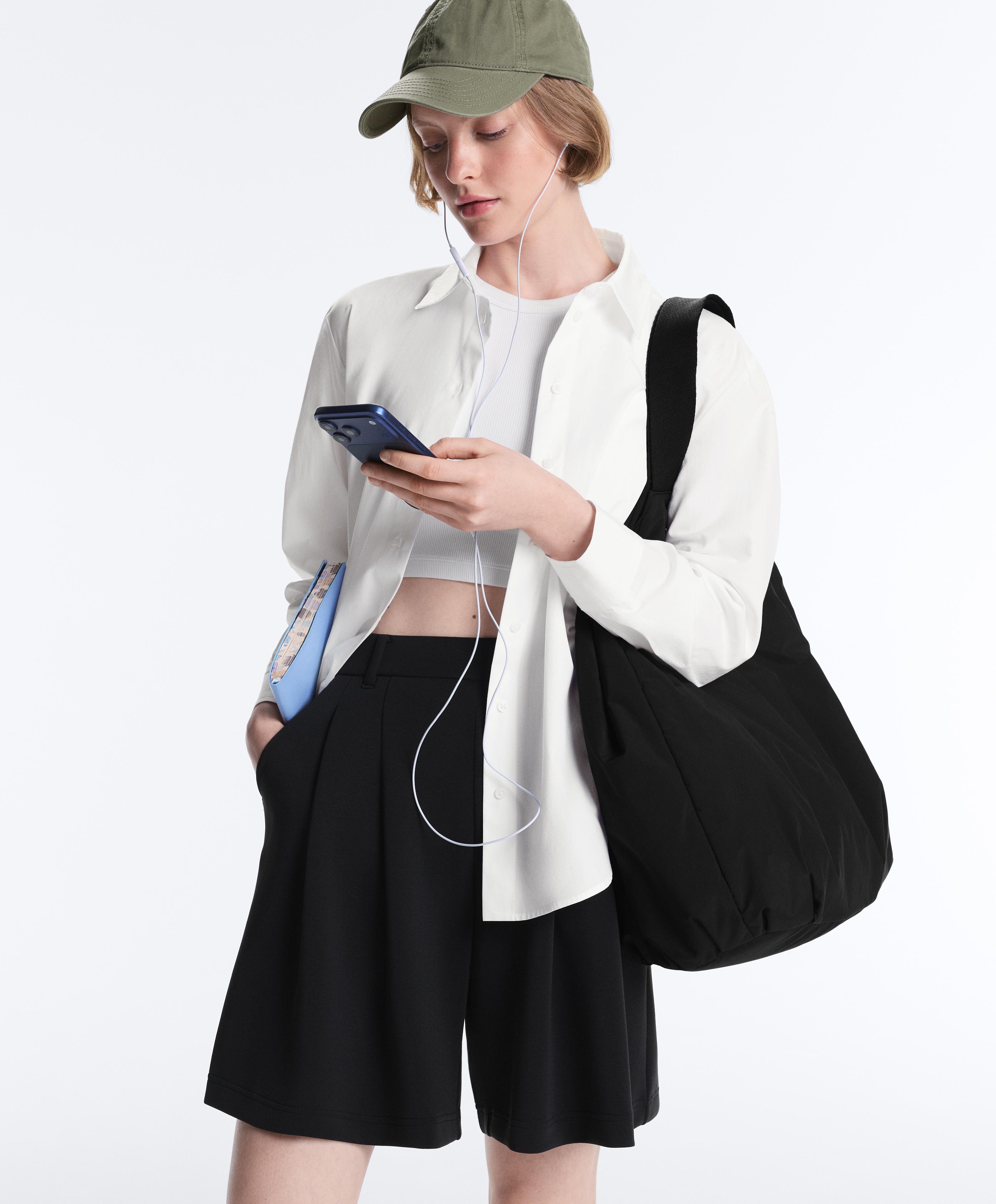 Soft-touch modal Bermuda shorts with pleats — BLACK