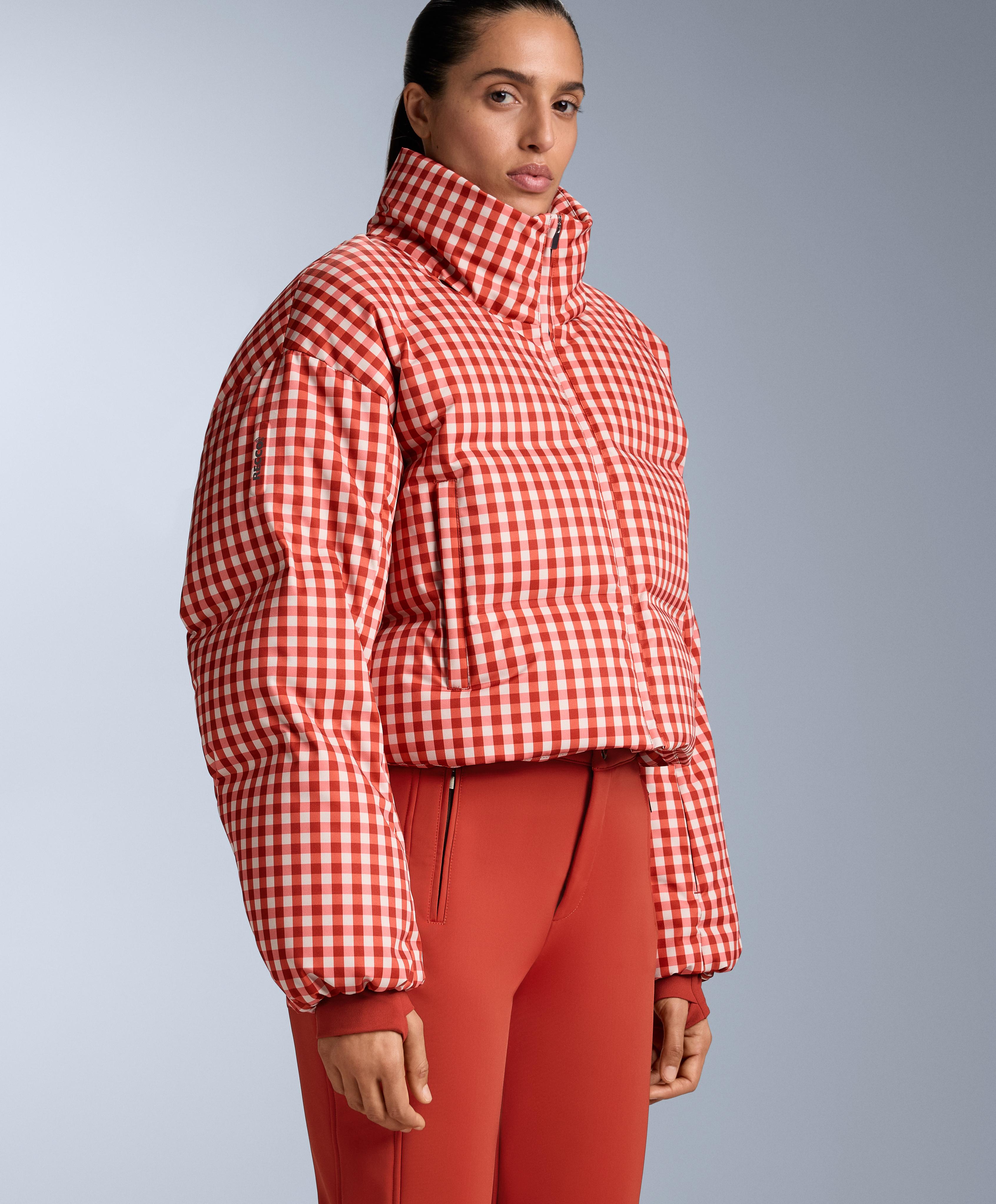 Lightweight 80% down and 20% MINARDI PIUME SKI water-resistant short jacket — BRIGHT BURNT ORANGE 