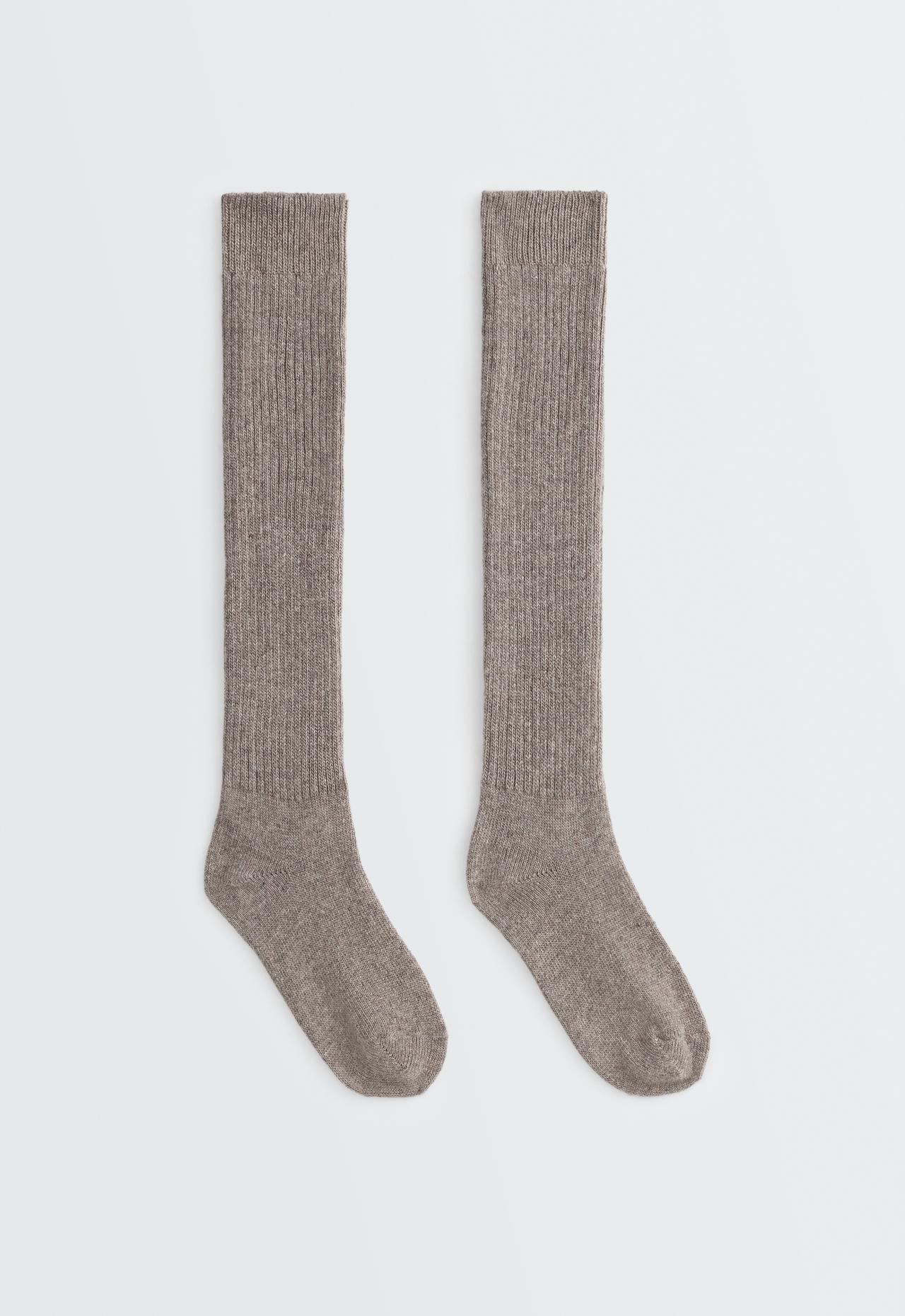 22% cashmere 10% wool long socks — BROWN MELANGE