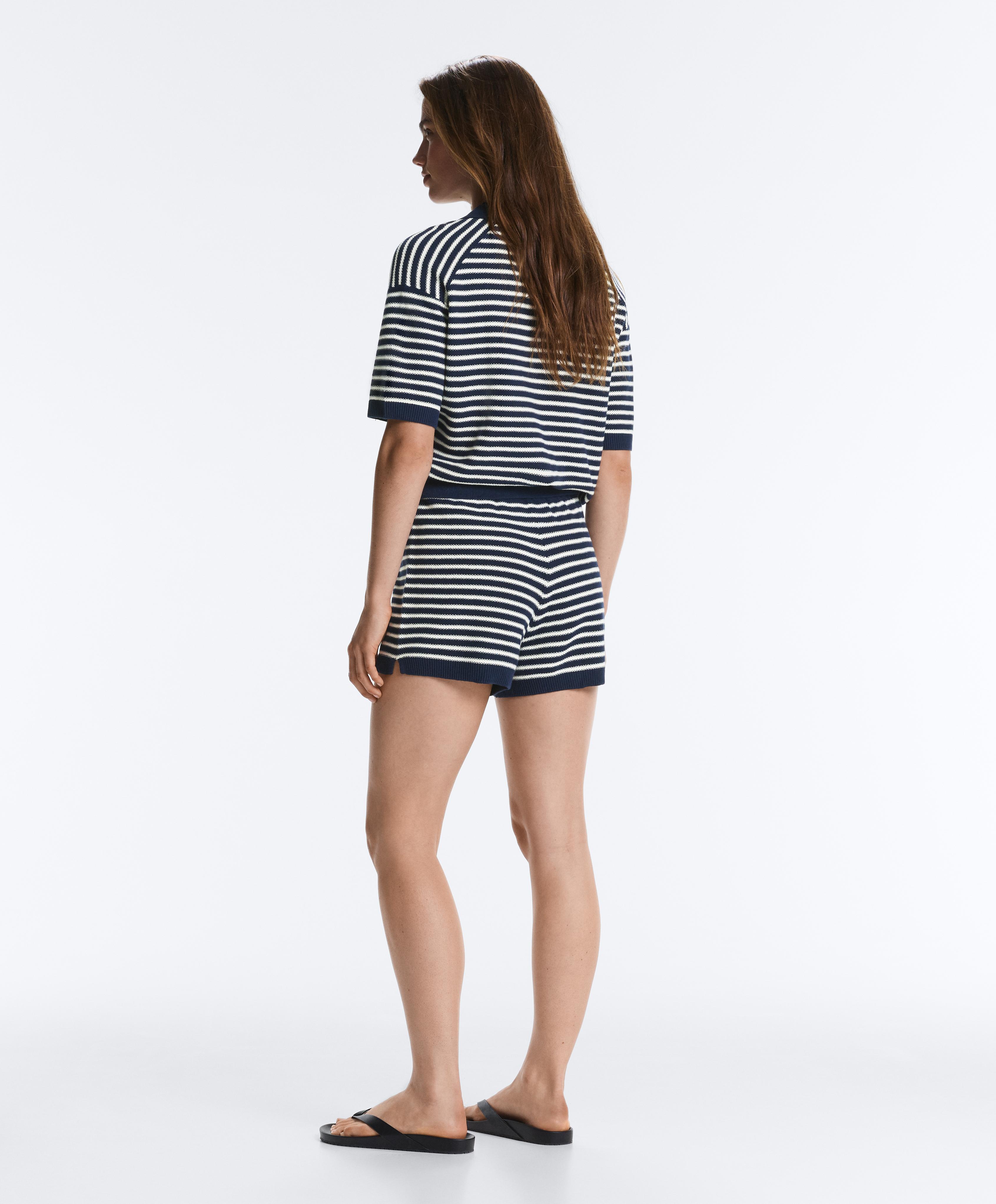 100% cotton striped knit polo shirt — NAVY BLUE