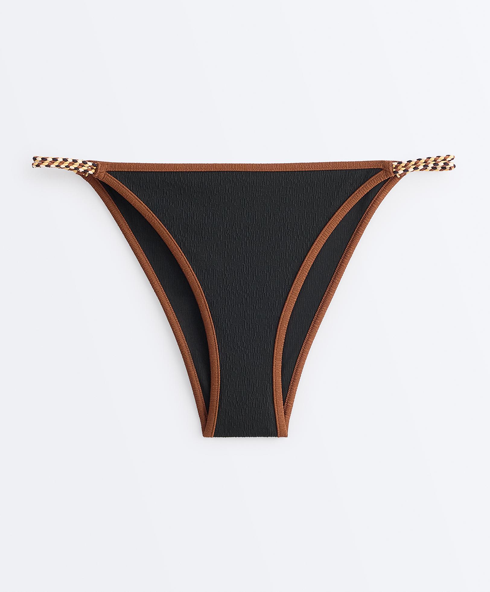 Contrast braid medium-coverage bikini briefs — BLACK