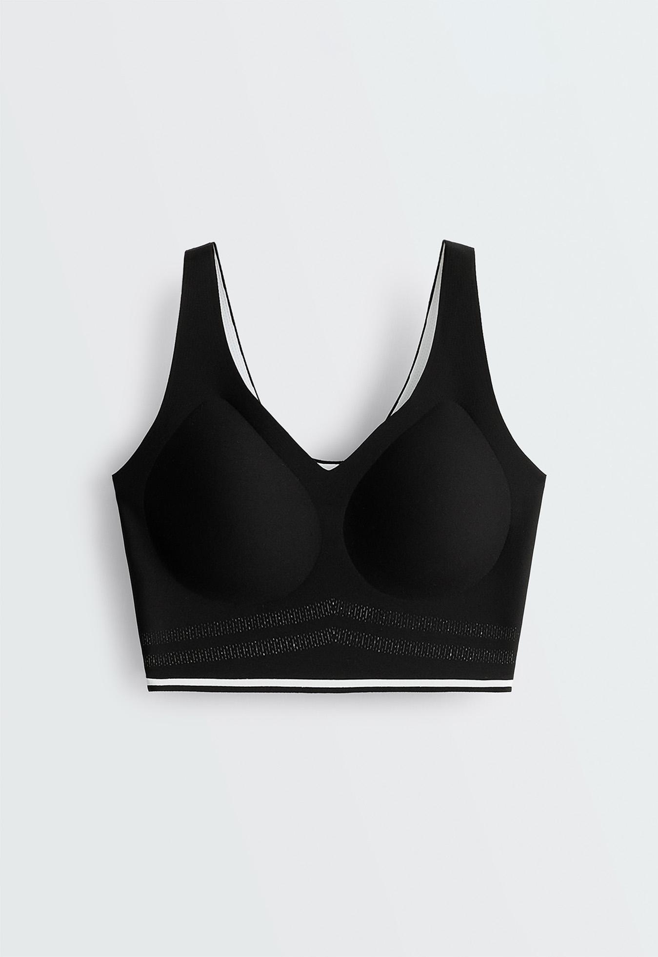 Perfect-adapt medium-support sports bra with piping — BLACK