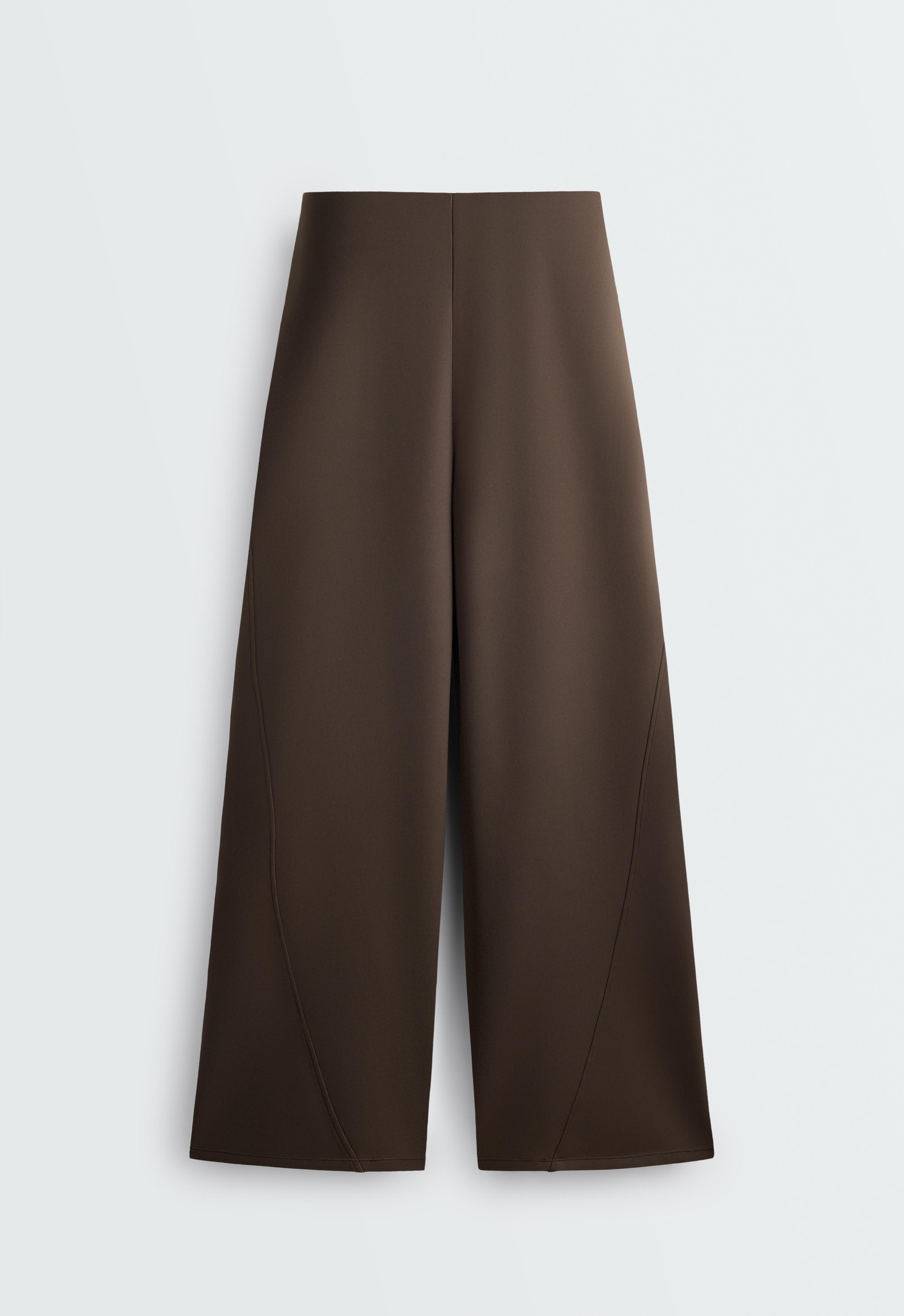 High-waisted neoprene-effect cocoon trousers — BROWN