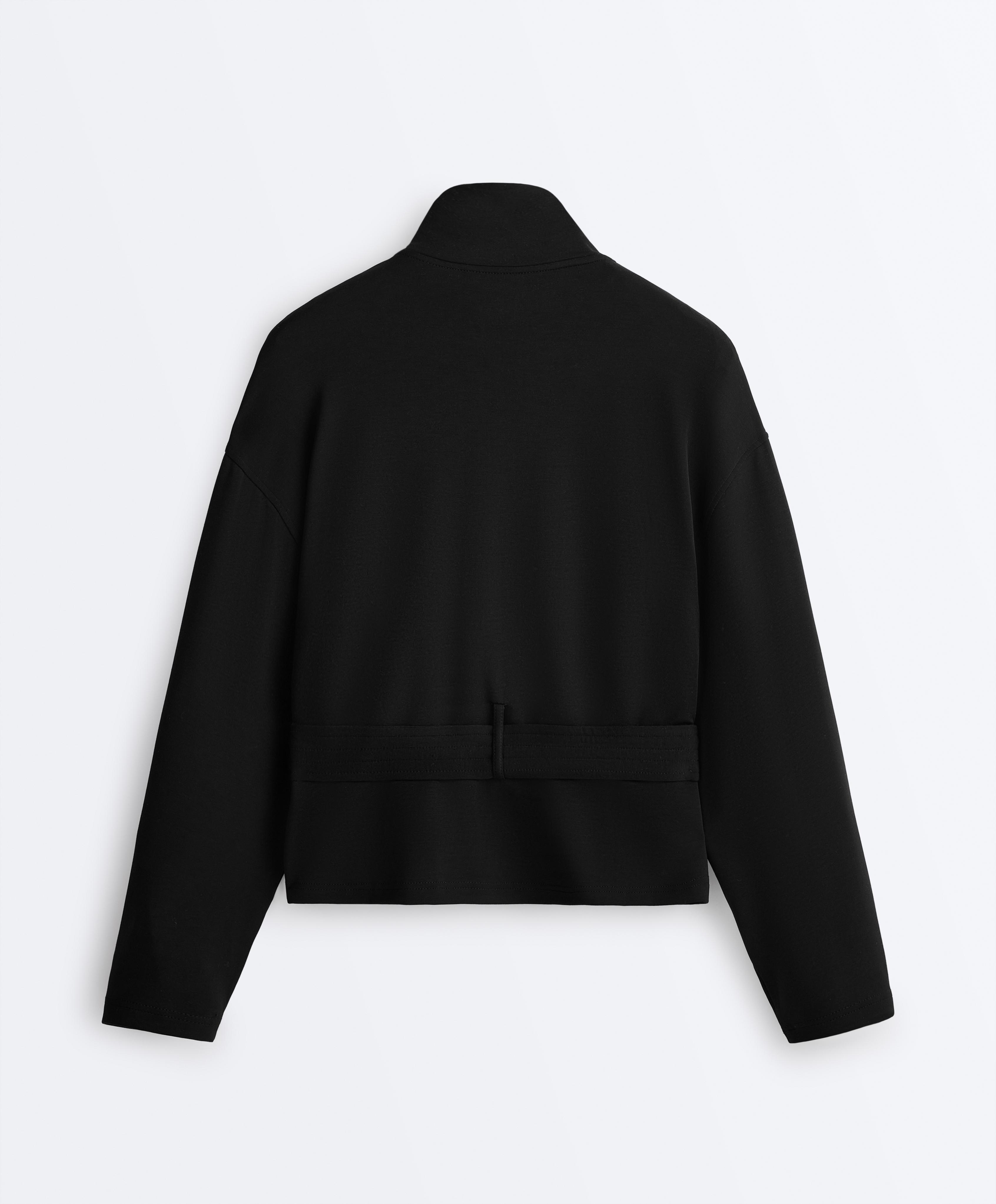 Soft-touch belted jacket with modal — BLACK