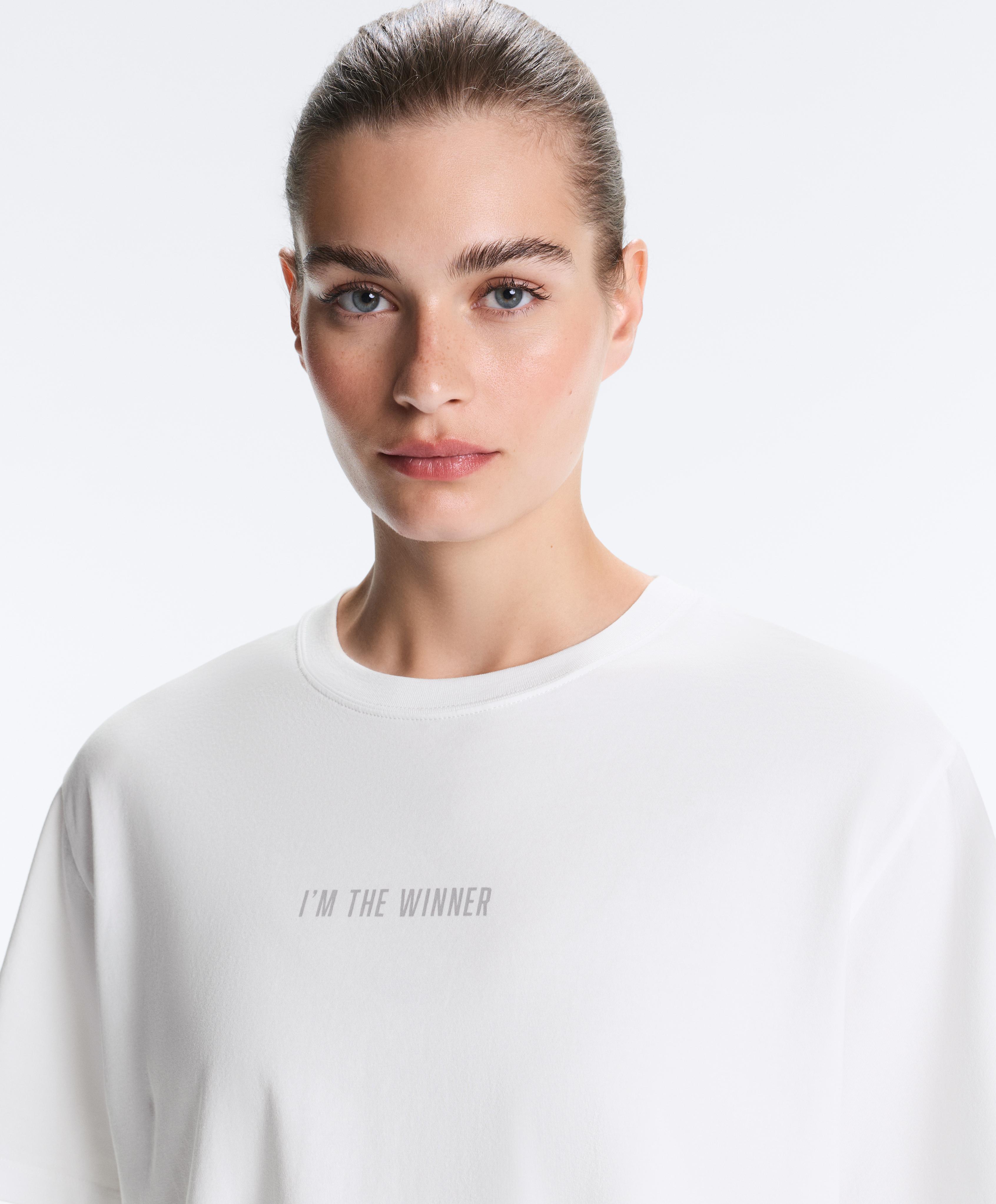Boxy cropped cotton blend slogan T-shirt — WHITE 