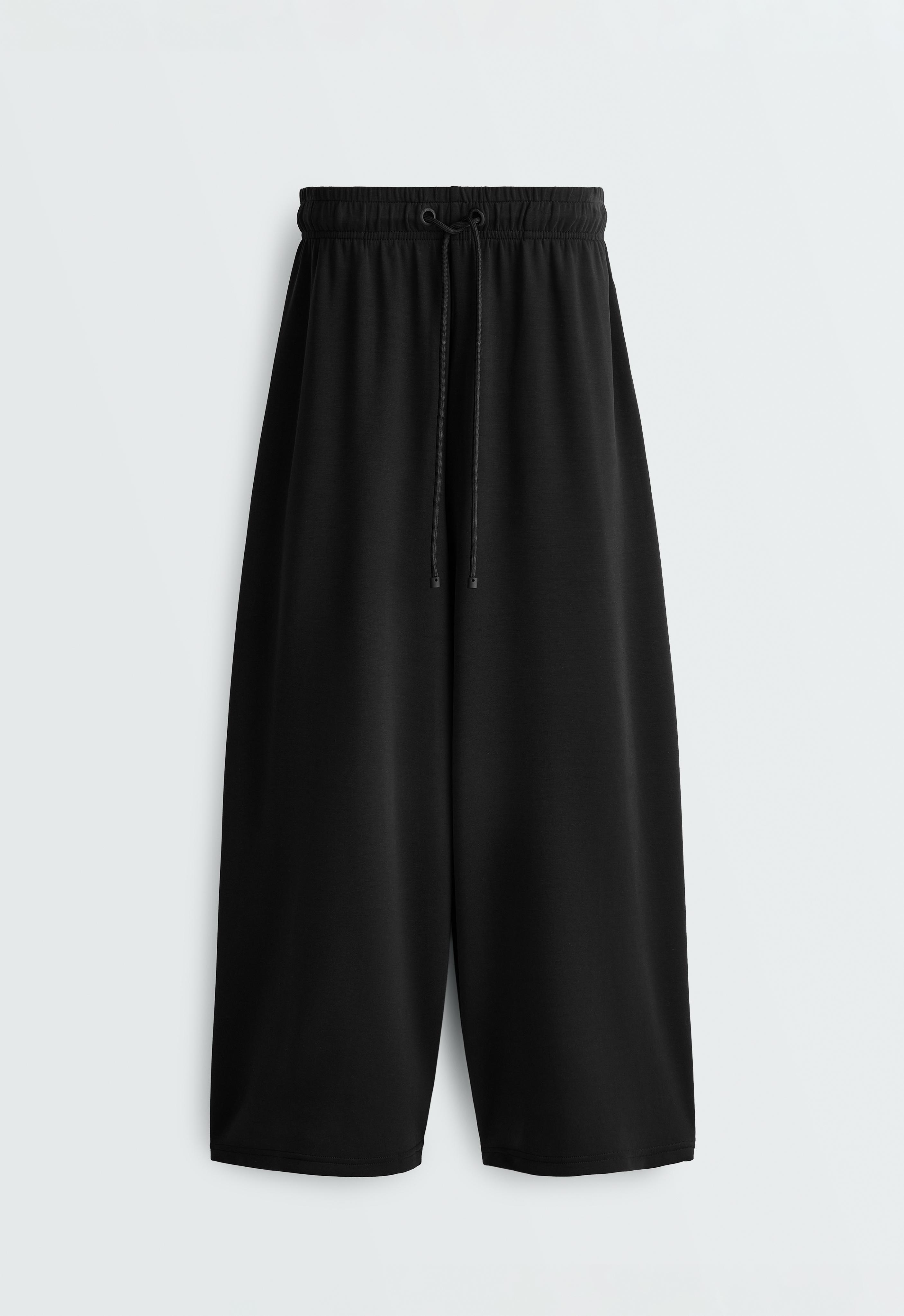 Soft-touch wide-leg crop trousers with modal — BLACK