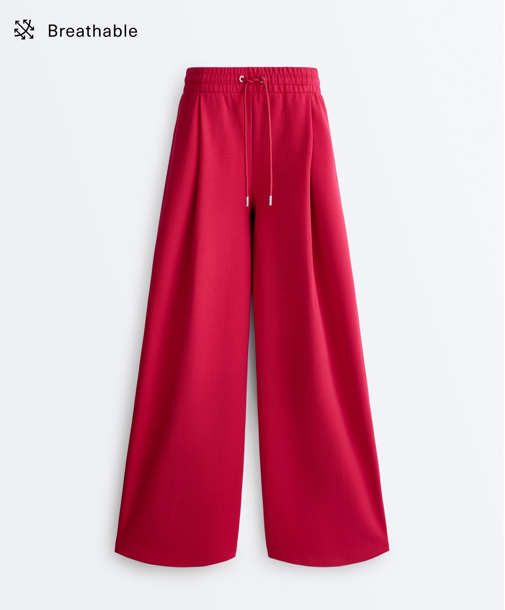 بنطلون واسع بيكيه بكسرات قطنية