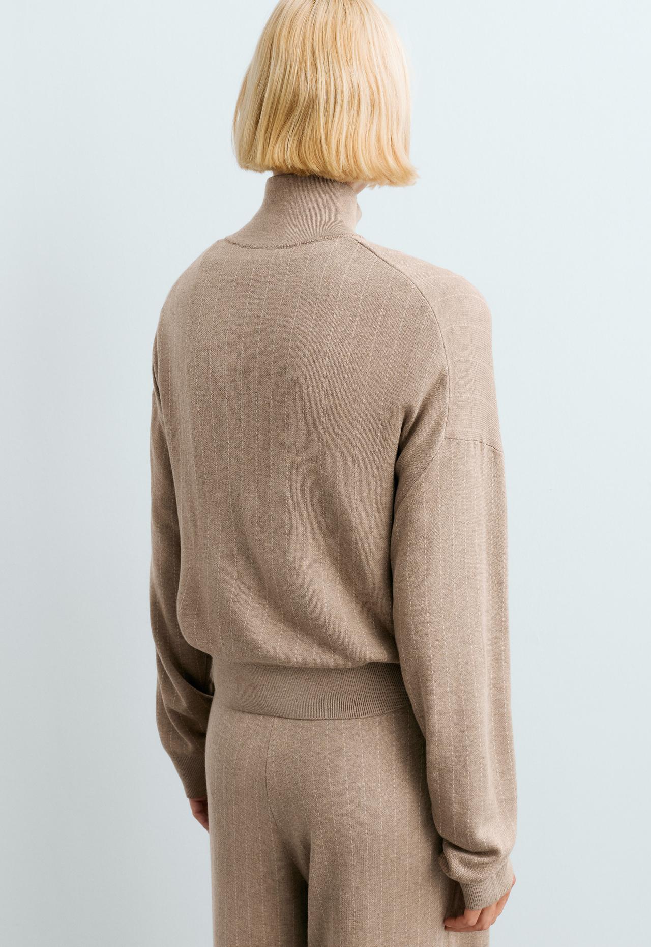 Pinstripe half-zip knit jumper — DARK NOUGAT
