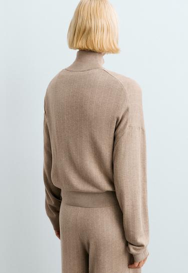Pinstripe half-zip knit jumper — DARK NOUGAT 4