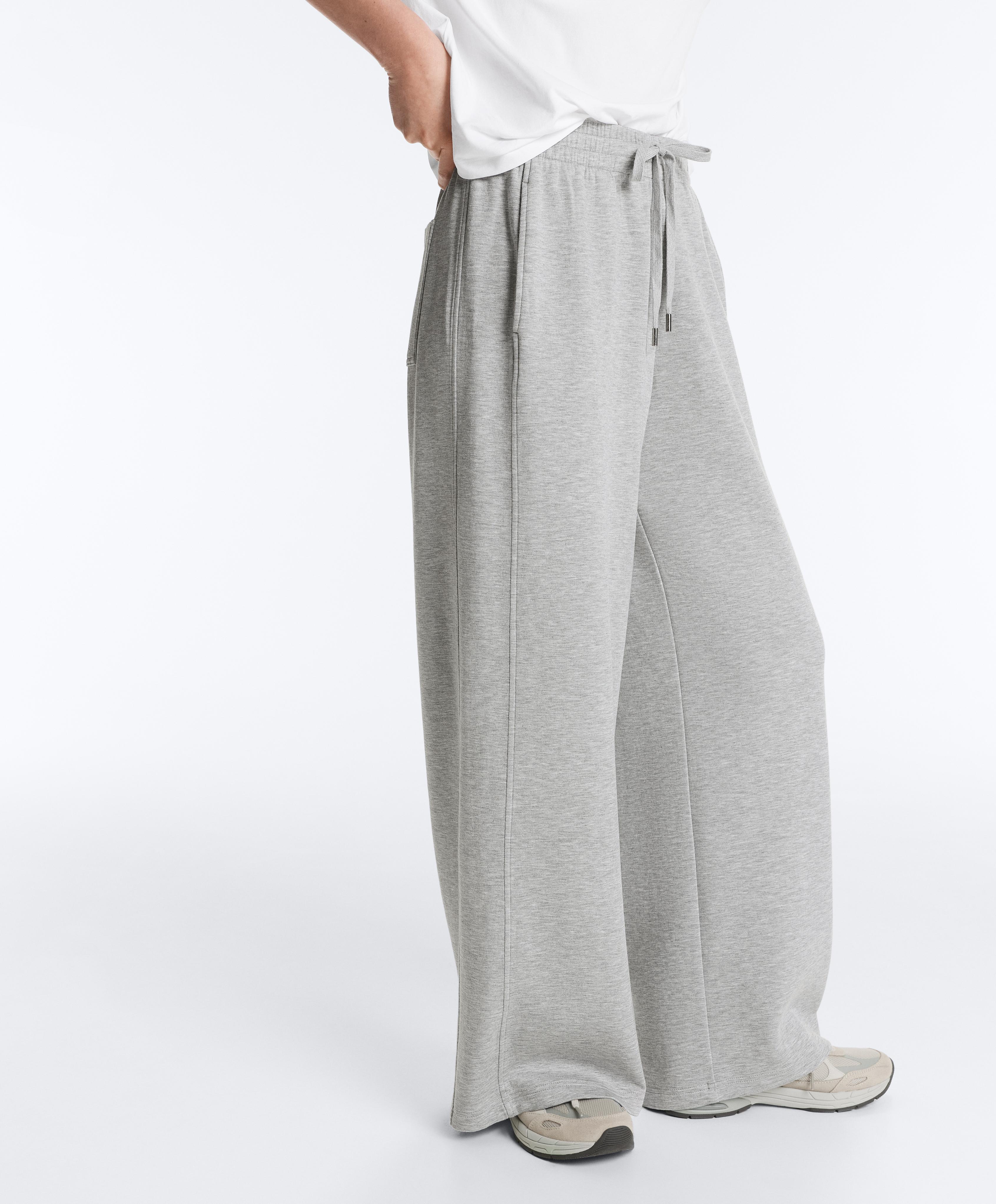Melange piqué straight-leg trousers