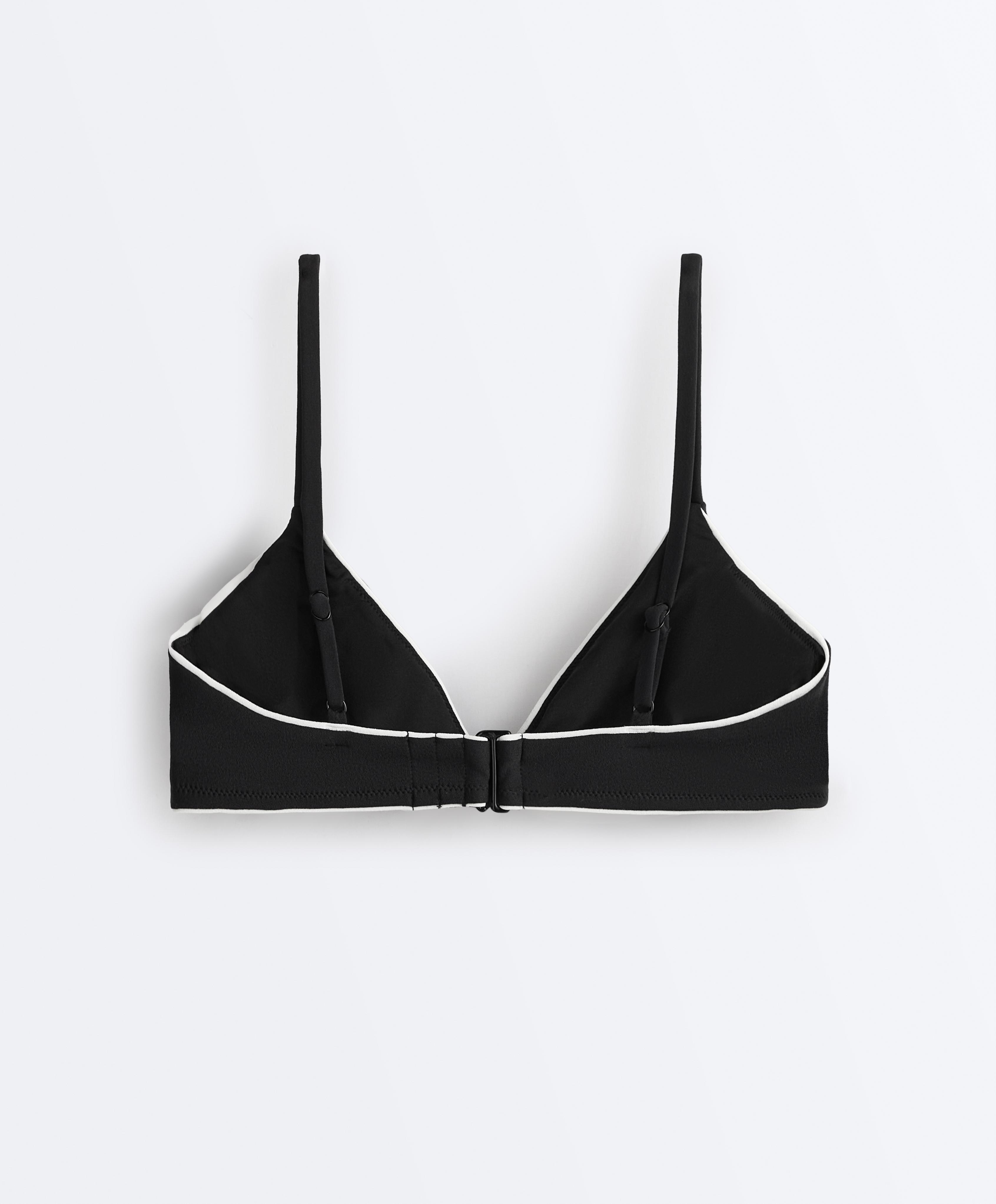 Piping triangle bikini top with ties — BLACK