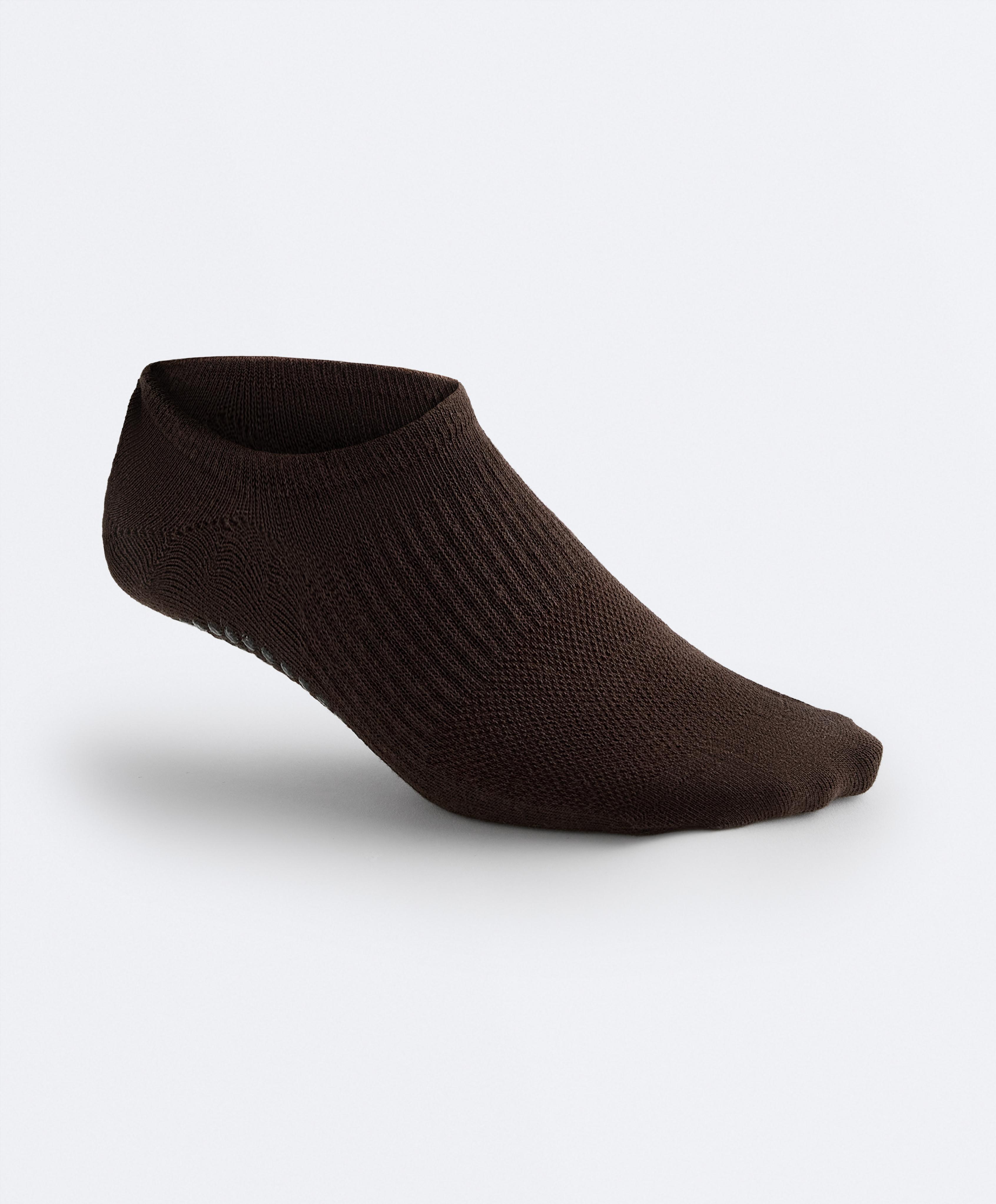 2 pairs of cotton blend yoga and Pilates socks — CHOCOLATE      