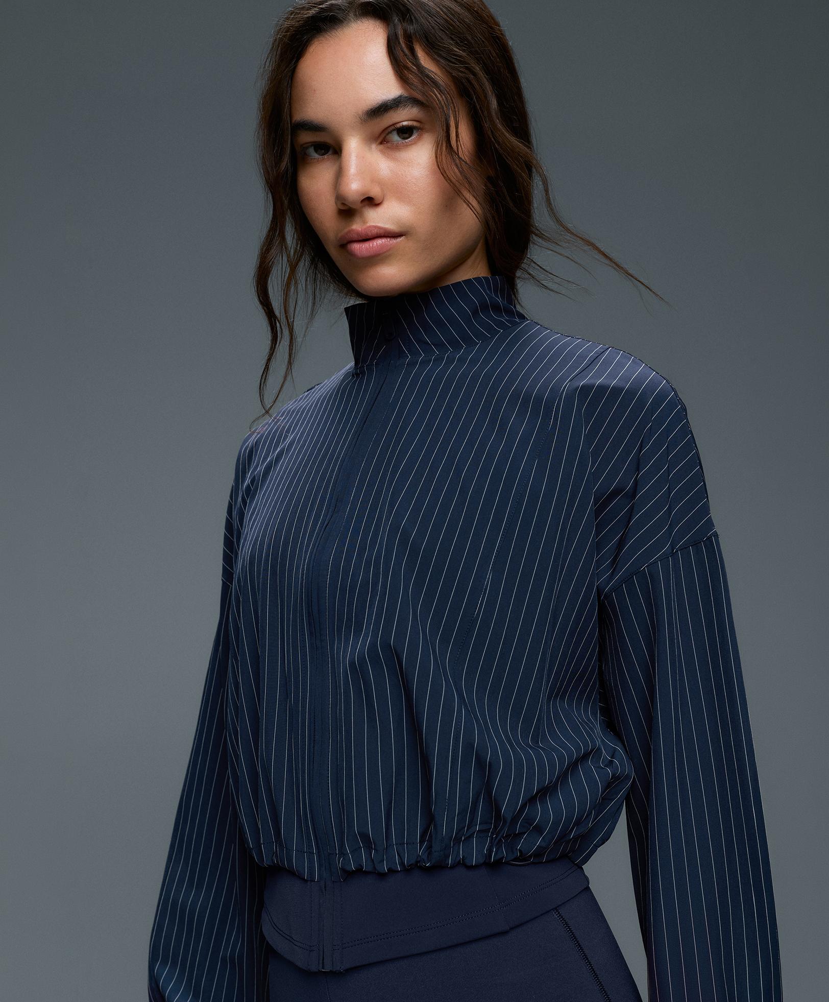Pinstripe water-repellent technical jacket — NAVY BLUE