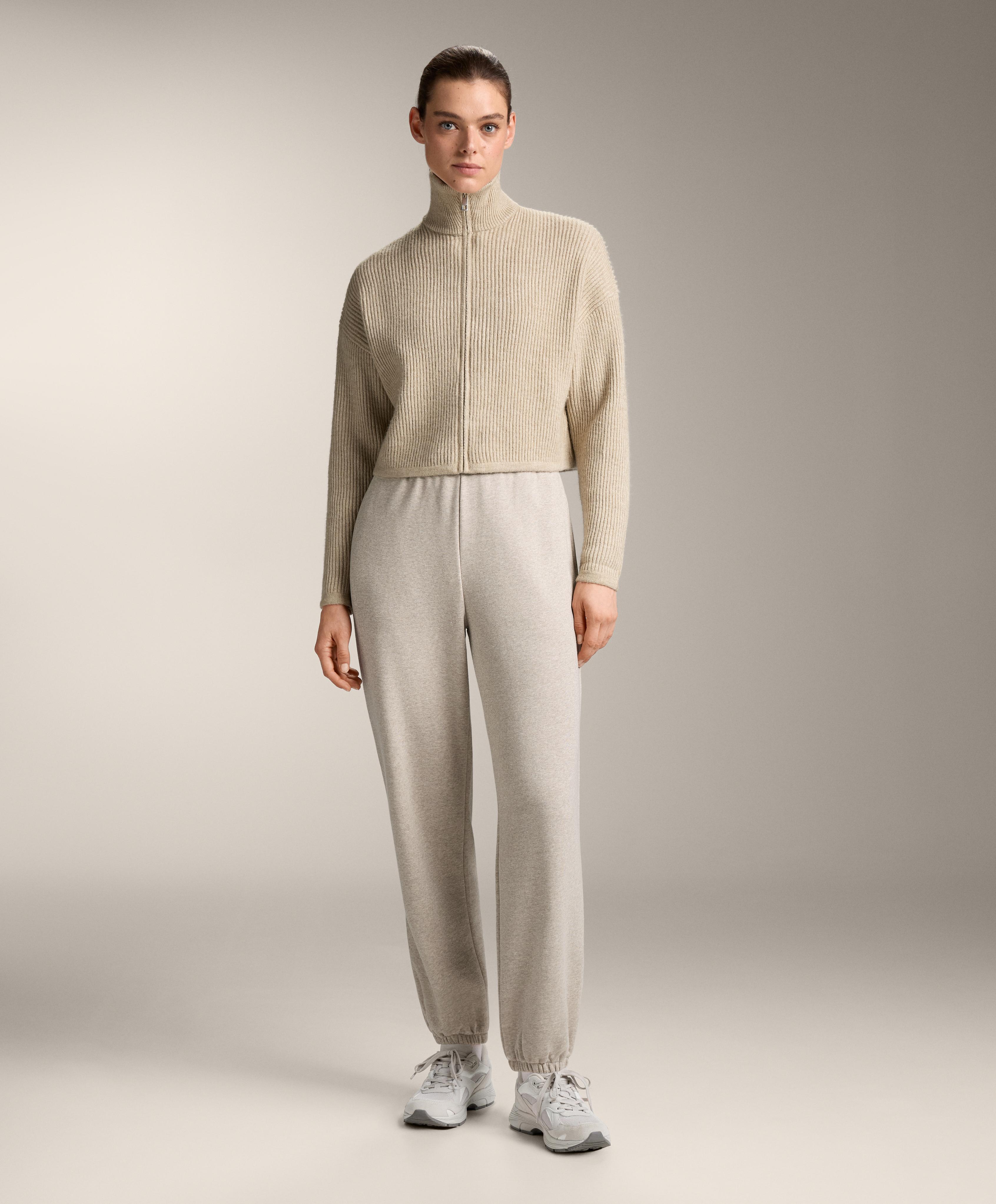 Crop high neck rib knit jacket | OYSHO Finland