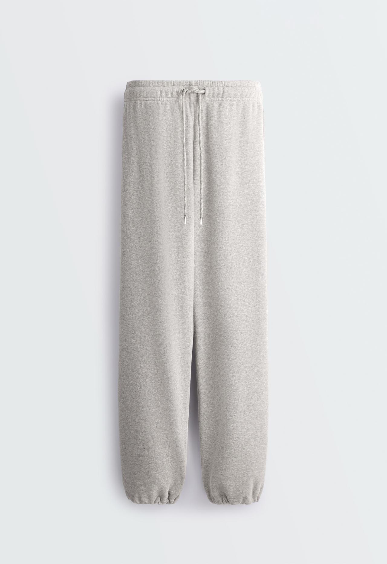 Adjustable cotton-blend fleece straight trousers — MID-GREY MELANGE