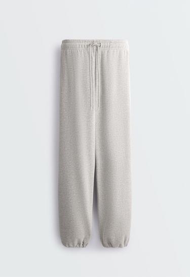 Adjustable cotton-blend fleece straight trousers — MID-GREY MELANGE 6